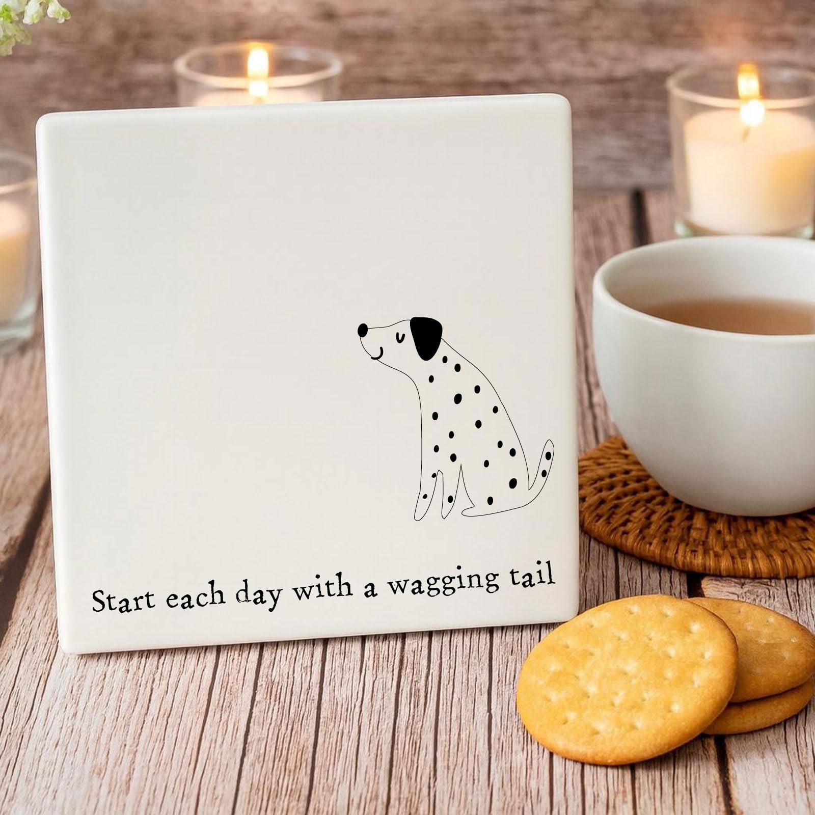 White Porcelain Dog Coaster – Wagging Tail Design for Dog Lovers for All Occasions