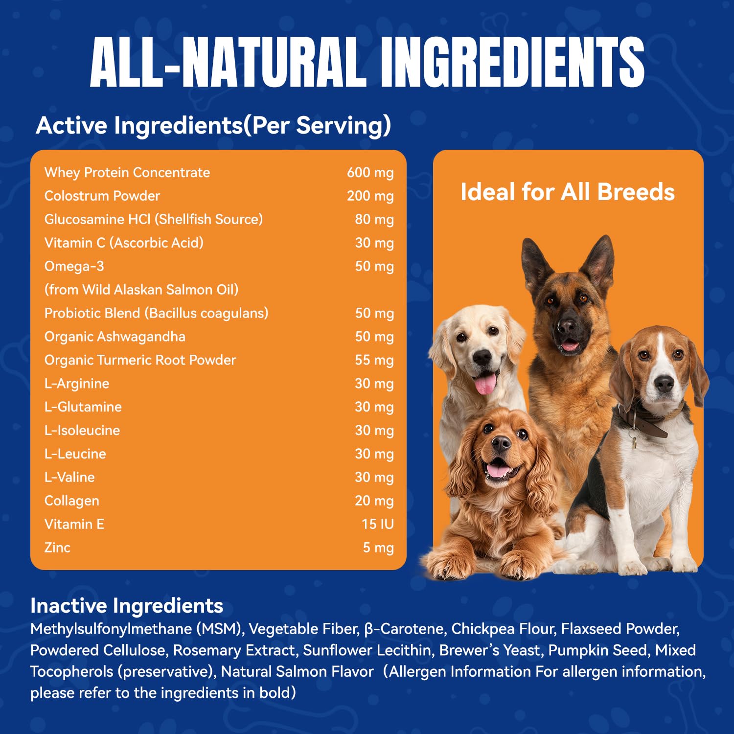 Muscle Gain Chews for Dogs, Weight Gain Supplement with Whey Protein & BCAA Amino Acids for Lean Muscle Support, Strength & Daily Vitality, Vitamins for Active & Bully Breeds, Bacon Flavor, 110 Count — Amazon image 6