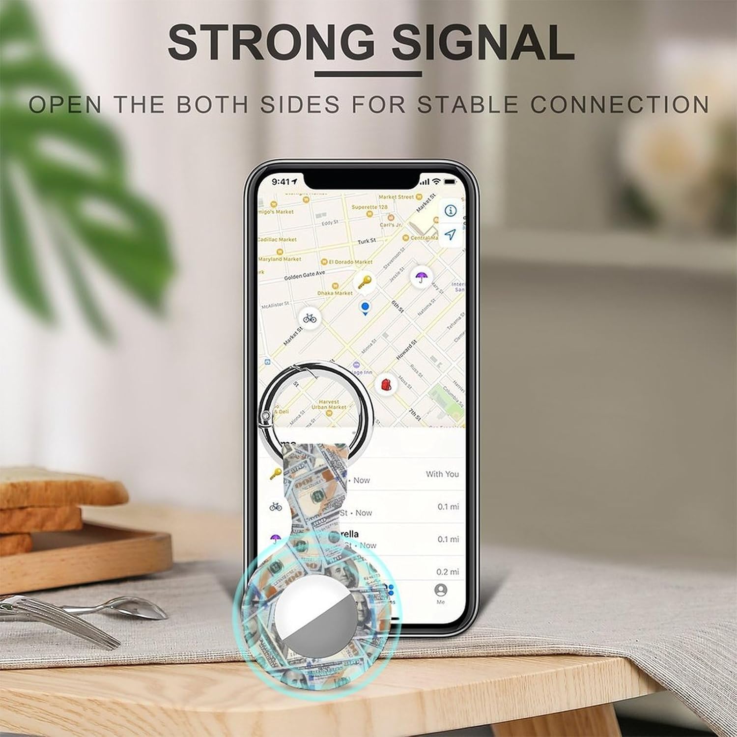 100 Dollar Bills Funny Cover Compatible with AirTag Case Protector GPS Tracker Holder with Keychain