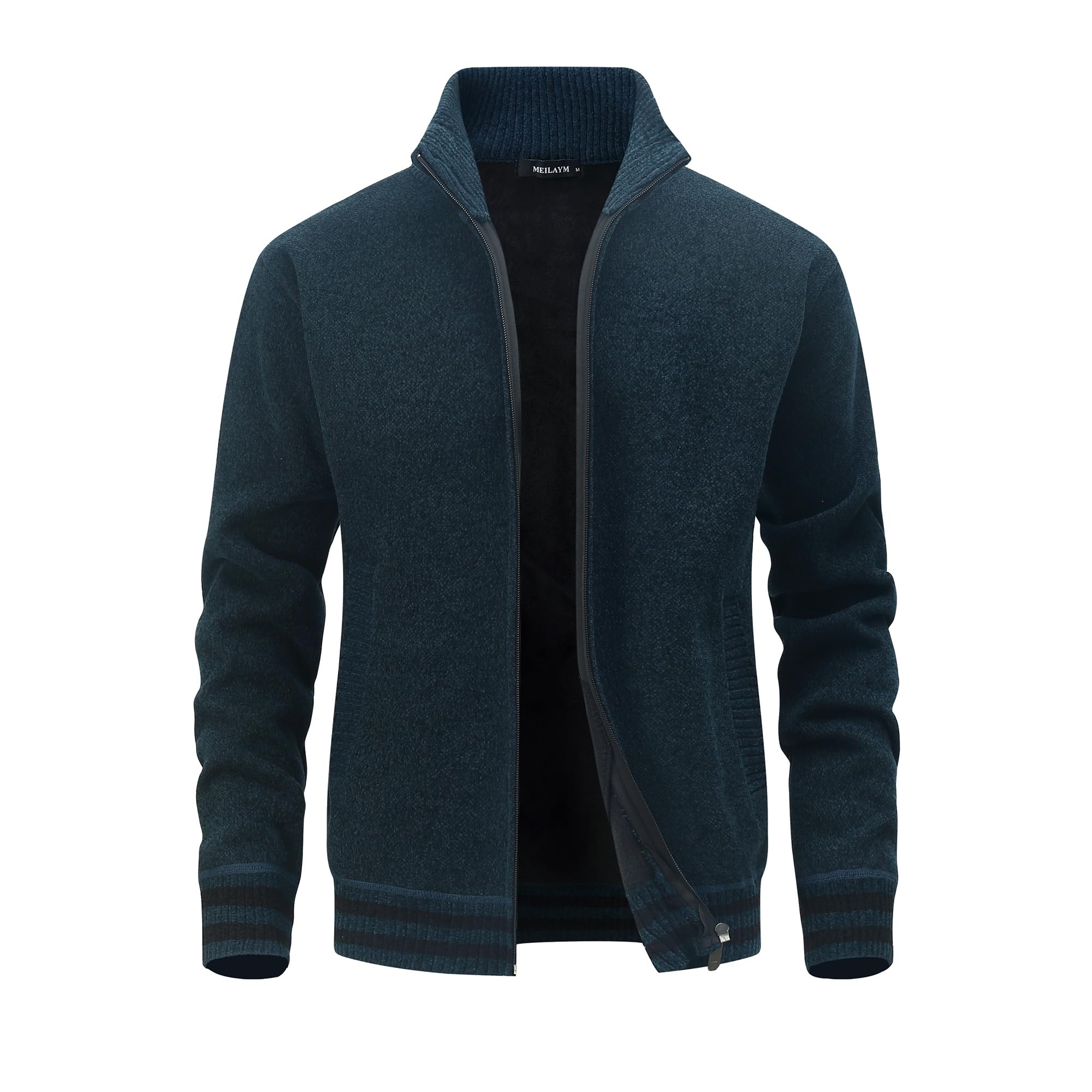 Cárdigan de Hombre Chaqueta Punto Cremallera Cuello Alto Invierno Manga Larga Forro Polar Slim Fit