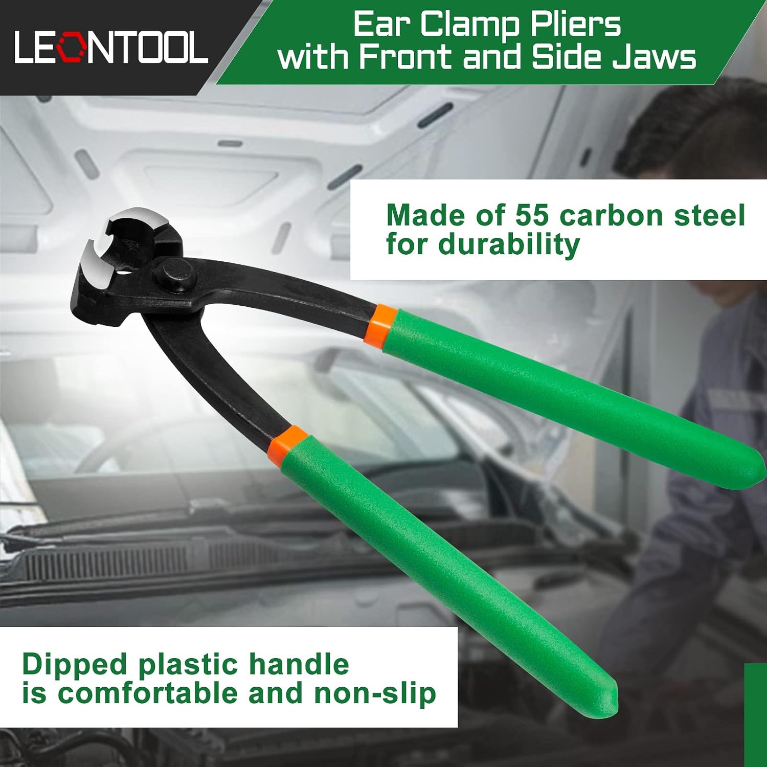 9-Inch Ear Clamp Pliers with Front and Side Crimp Jaws Single Action Side Jaw Pincers Single Ear Hose Clamp Pliers Pincer Crimper Tool for Securing Pipe Hoses and Automotive Use