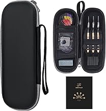 centaur EVA Darts Case,Darts Carrying Case for Steel Tip or Soft Tip Darts, Holds 3 Darts and Extra Accessories,Built-in Storage Tubes and Pockets for Flights, Tips, Shafts ect（Black Grey）