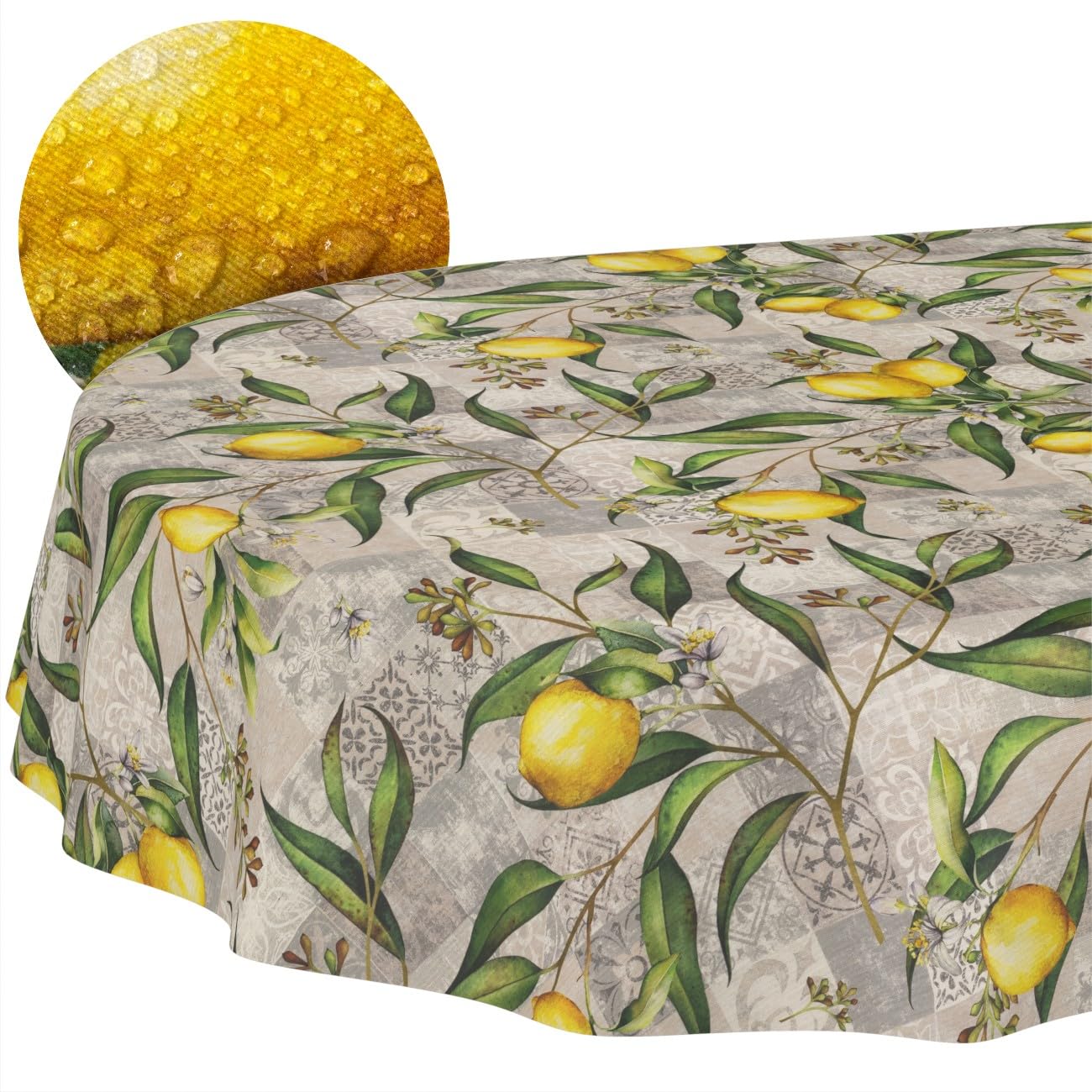 Nappe ovale au citron lavable pour en finir avec les taches sur votre table de jardin