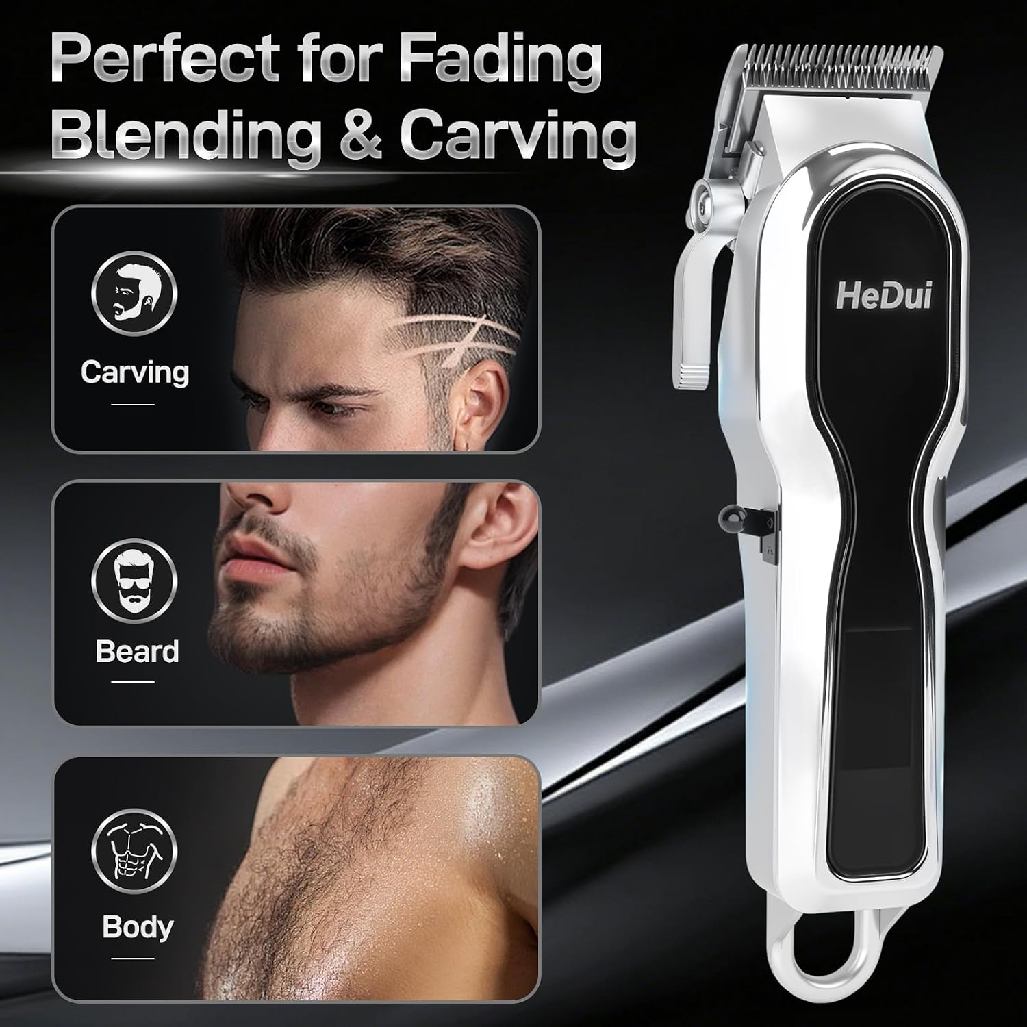 HeDui 2 Pack Hair Clippers for Men Cordless Barber Clipper with LED Display 7000RPM Heavy Duty Motor Stainless Steel Blade Low Noise Hair Trimmer with Adjustable Fade Lever & 4 Guide Combs