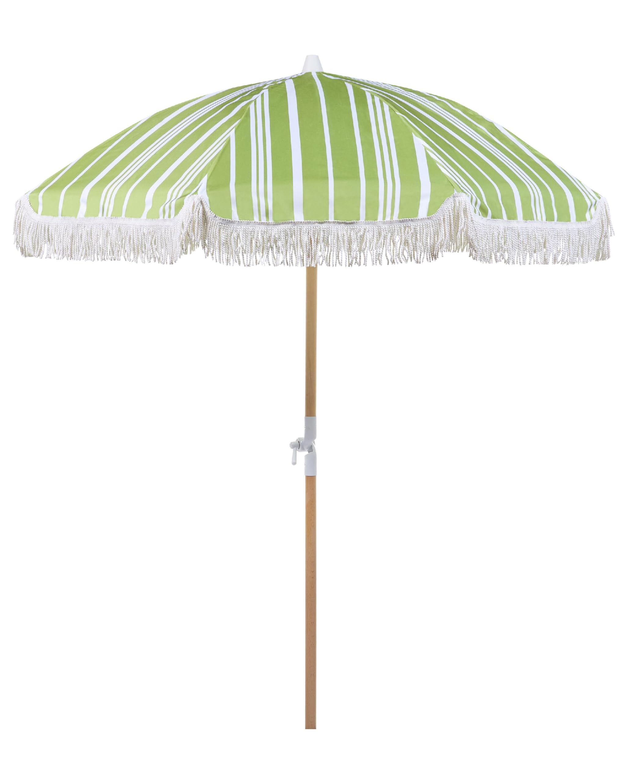 Beliani Retro Garden Market Parasol Outdoor Umbrella Beech Wood Pole Green and White Mondello