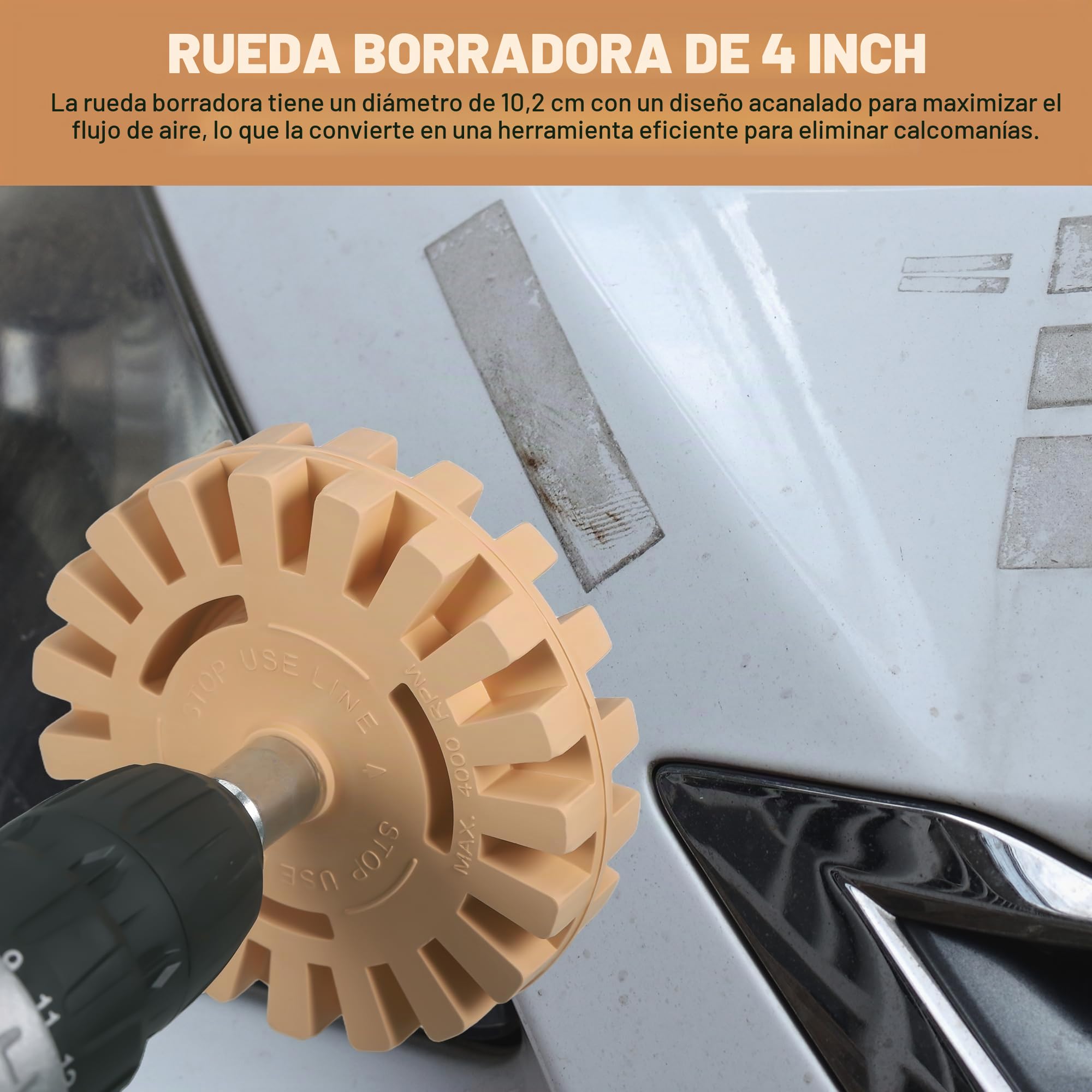 Kit de Removedor de Pegamento para Coche de 4 Pulgadas, 2 Piezas de Removedor de Calcomanías con Raspador de Plástico y Adaptadores de Taladro para Quitar Vinilo, Pegamento, Pegatina, Adhesivo