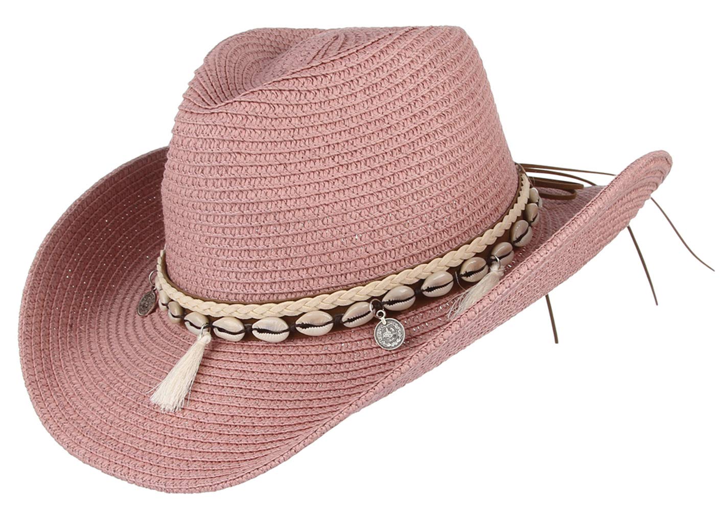 GEMVIE Sombreros de Paja para Mujer Sombrero de Sol Gorra de Playa con Cinta de Concha + UPF50 Ajustable y Empacable Mujer Sombrero de Verano Fedora Trilby