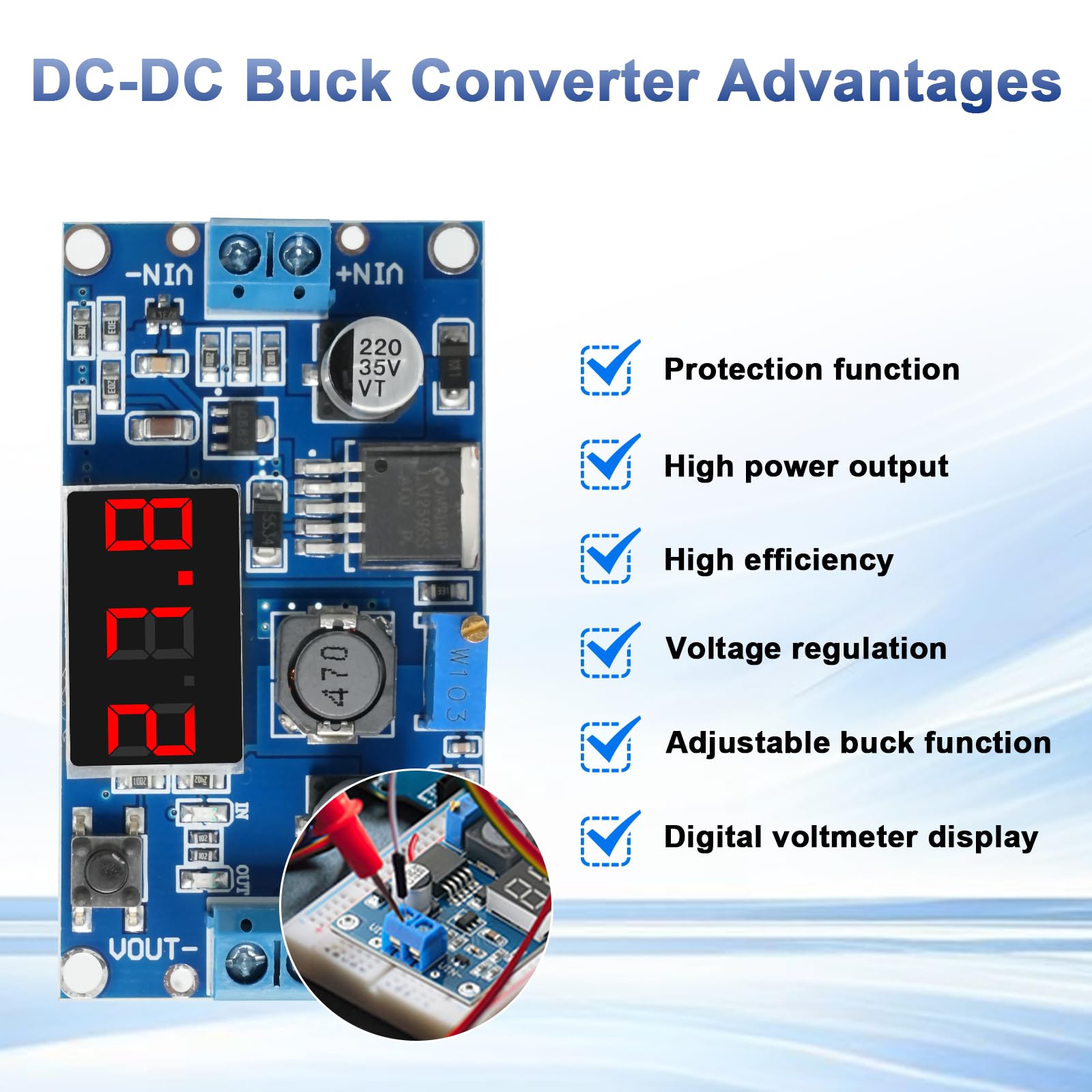 Step Down Buck Converter Modulo RUIZHI DC DC Converter con Display a 3 Cifre Digitale LED, 4-40V a 3.3-24V Converter Buck, Modulo Step Down Alimentatore Compatibile con Arduino y Raspberry Pi(6 pezzi)