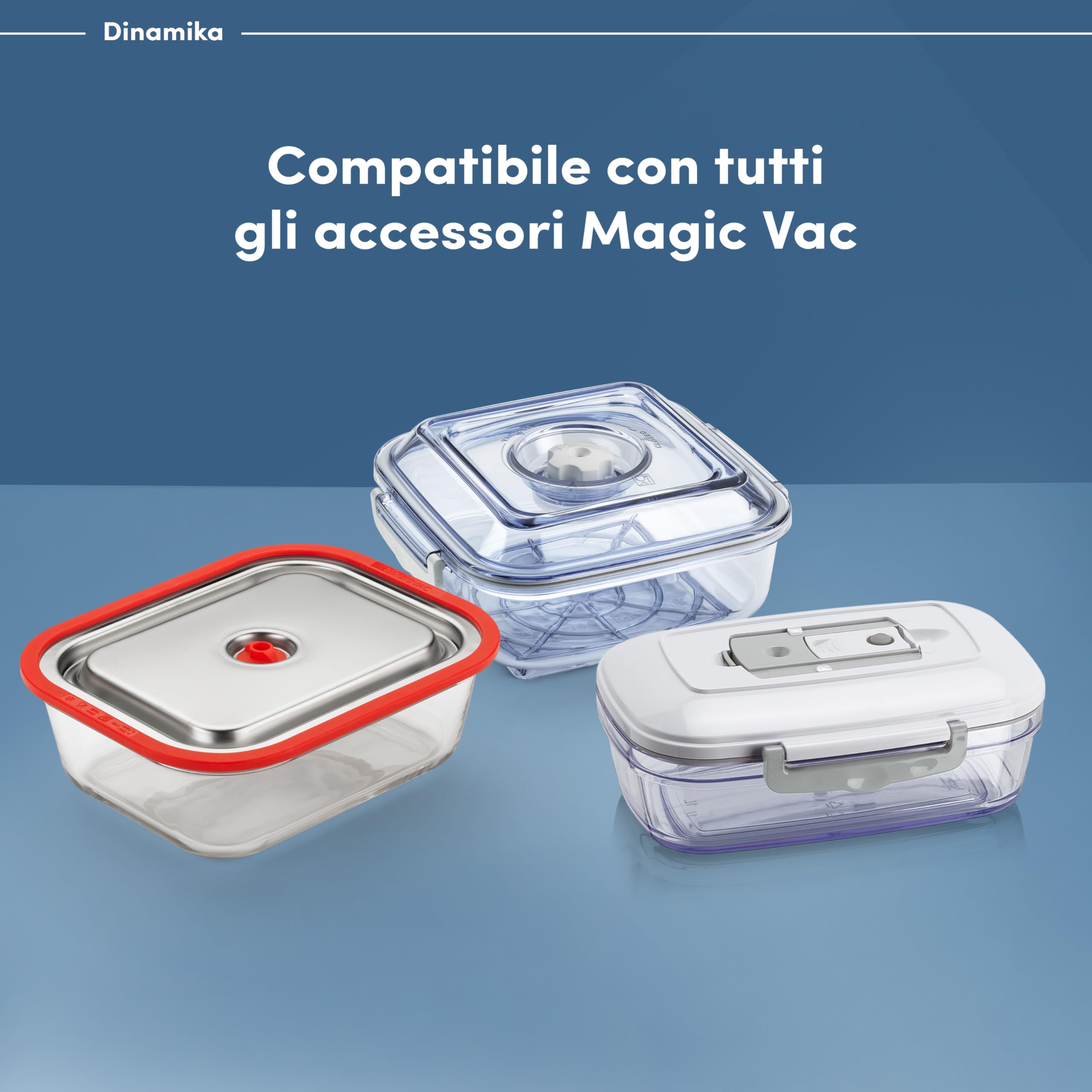 Magic Vac, Dinamika, Macchina Sottovuoto Alimenti Multifunzione Professionale, per Sacchetti Sottovuoto, Contenitori e Marinatura, con Kit Sottovuoto Alimenti, Brevettata, Silver White
