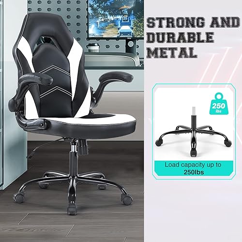 Miniatura 9 de ZUNMOS - Reposabrazos abatibles de piel sintética con suave acolchado de altura ajustable, soporte lumbar para computadora, silla giratoria para