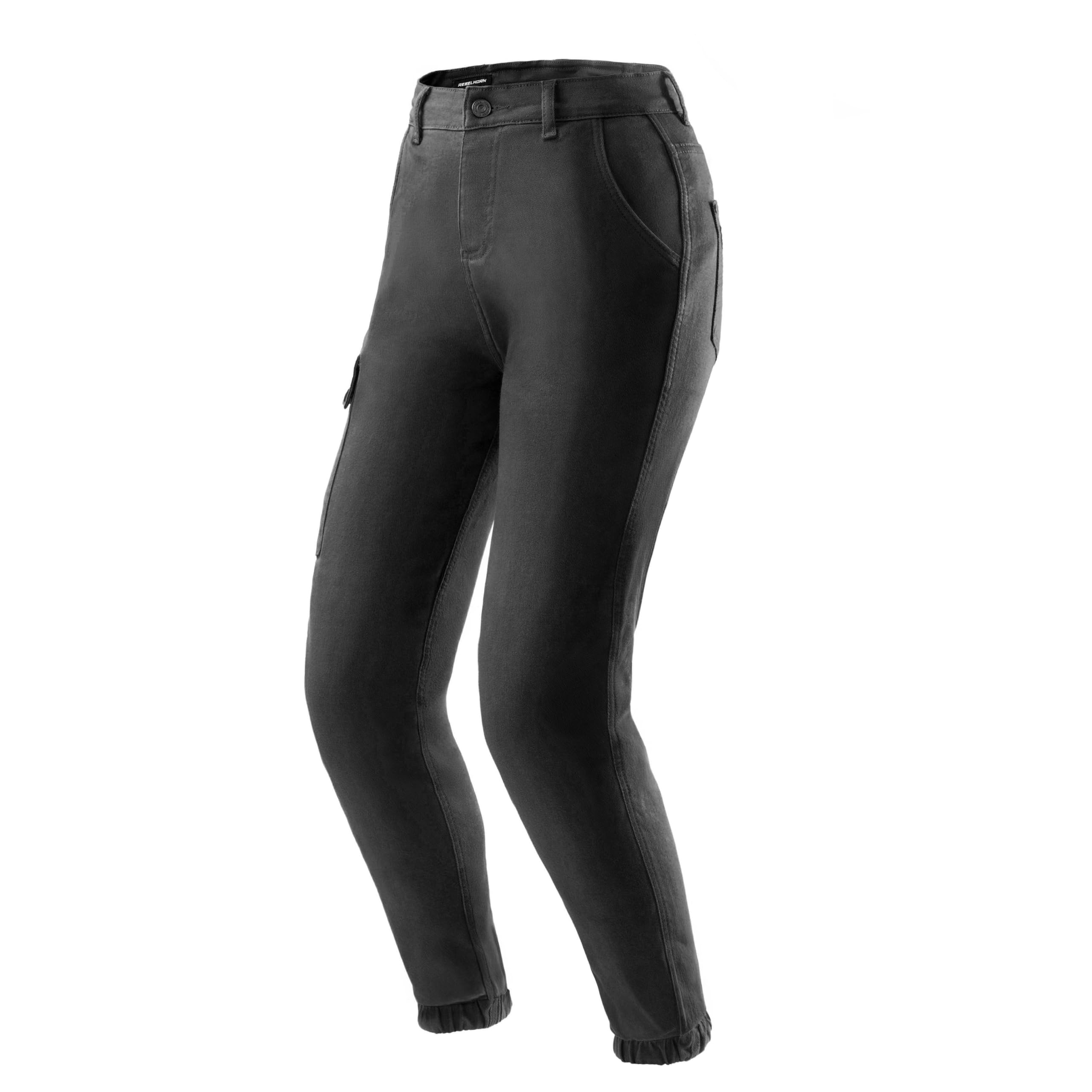 REBELHORN Faster Lady Motorradjeans Damen | Aramidfaser Futter | Knie und Hüftprotektoren Stufe 2 | Tasche für Steißbeinprotektor | Cargotasche | Tapered Fit