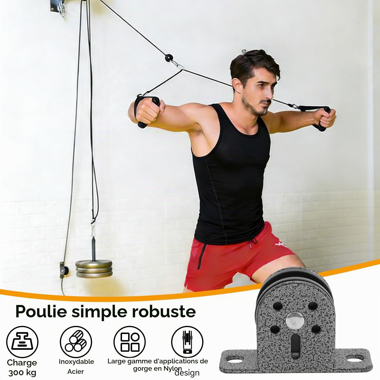 Cyrank Poulie Simple Robuste, Poulies Murales en Acier Inoxydable pour Montage Au Plafond, Chargeant des Poulies De Levage De 300 Kg pour équipement De Gymnastique De Bricolage