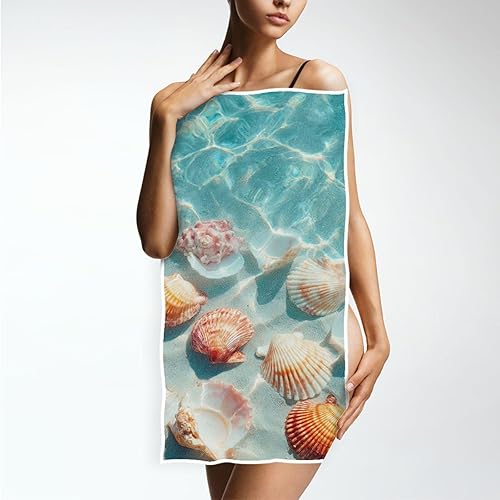 Miniatura 4 de Toallas de mano de playa con conchas marinas, toallas de baño, toallas de baño de agua de mar verde azulado, toallas de baño, toallas de cocina,