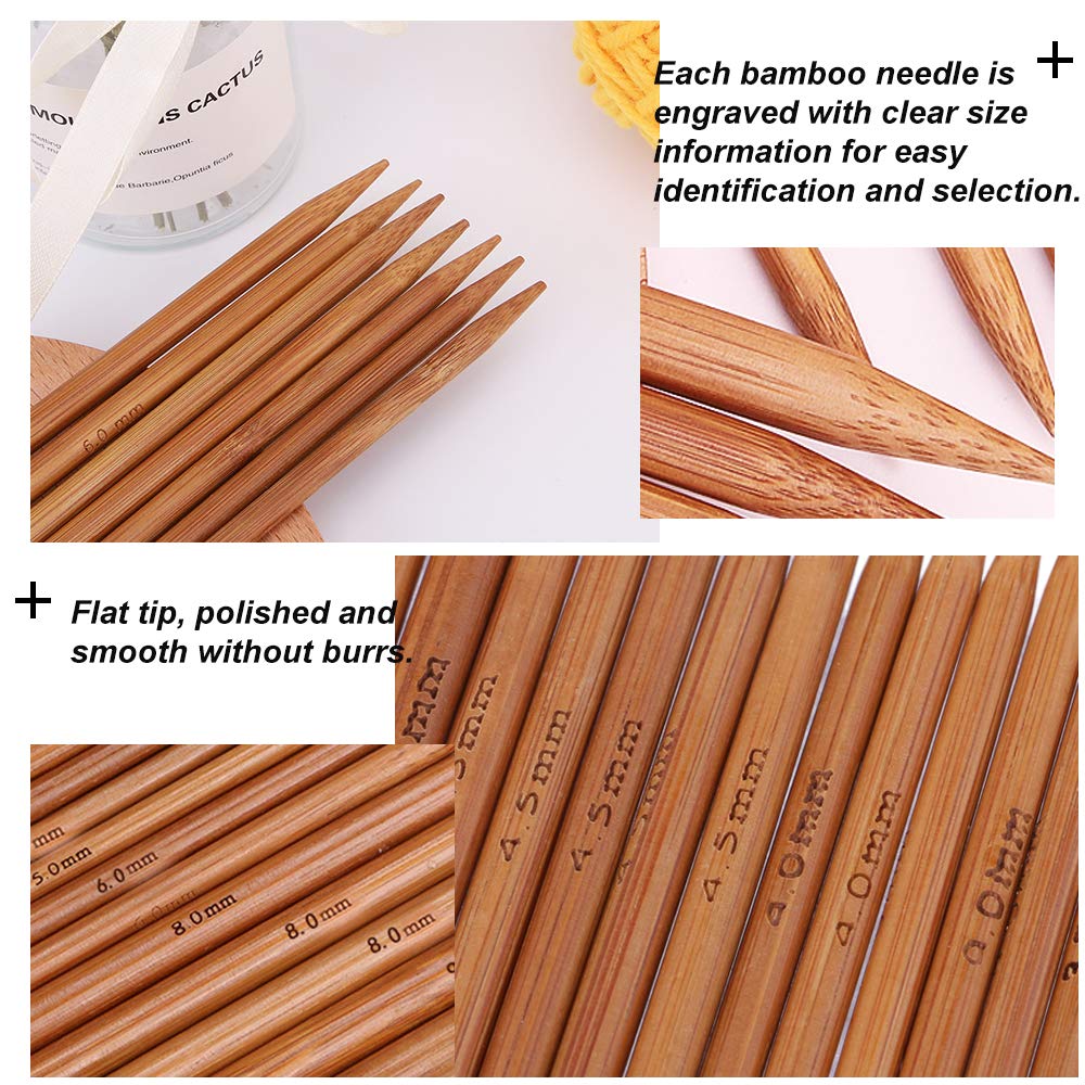 Qqmora Aiguilles En Bambou Lot De 11 Aiguilles à Tricoter Double Pointe