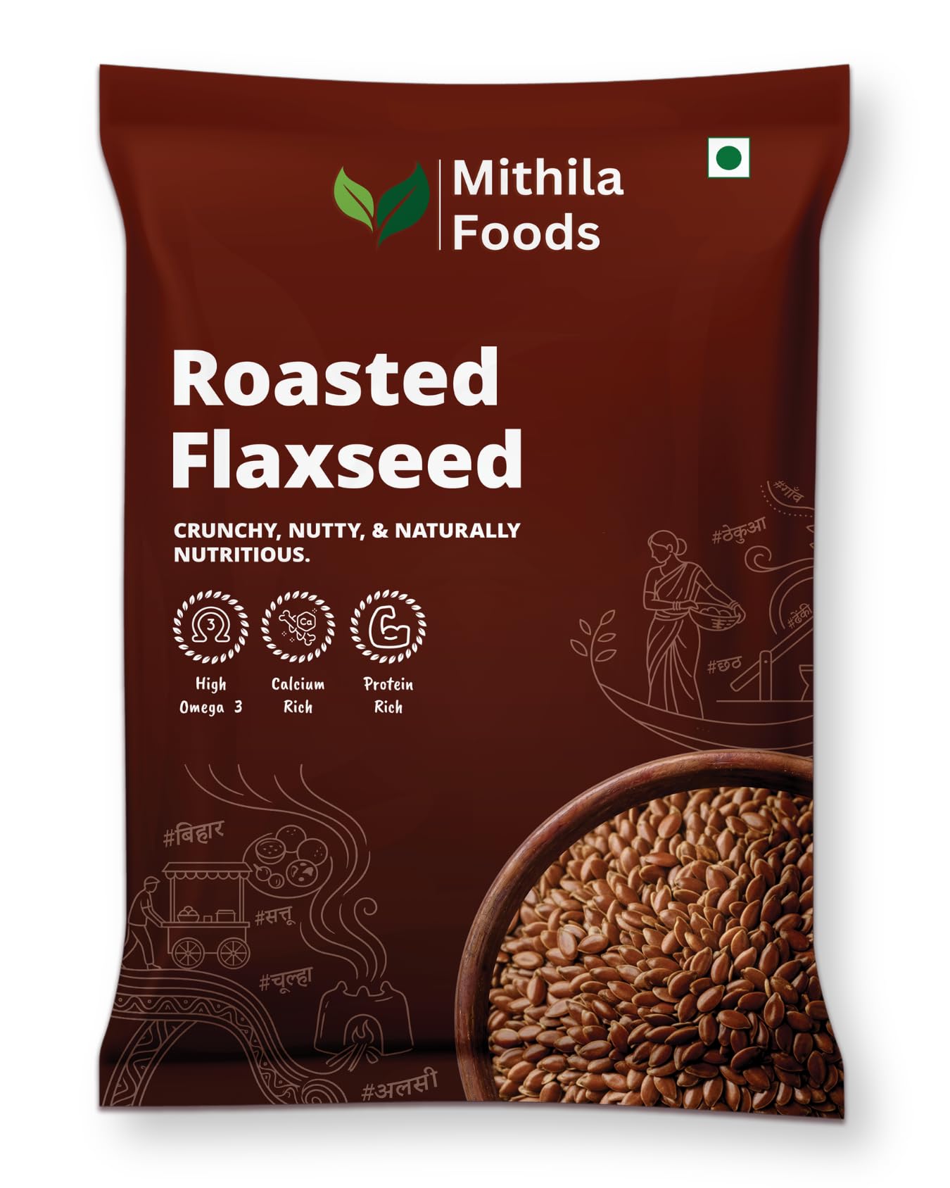 MITHILA FOODS 1 Kg Premium Roasted Flax Seeds | Omega-3 & High Fibre Alsi Beej for Hair Growth | Protein-Rich Tisi for Weight Loss & Heart Health | 100% Natural Seeds | Authentic Superfood from Bihar
