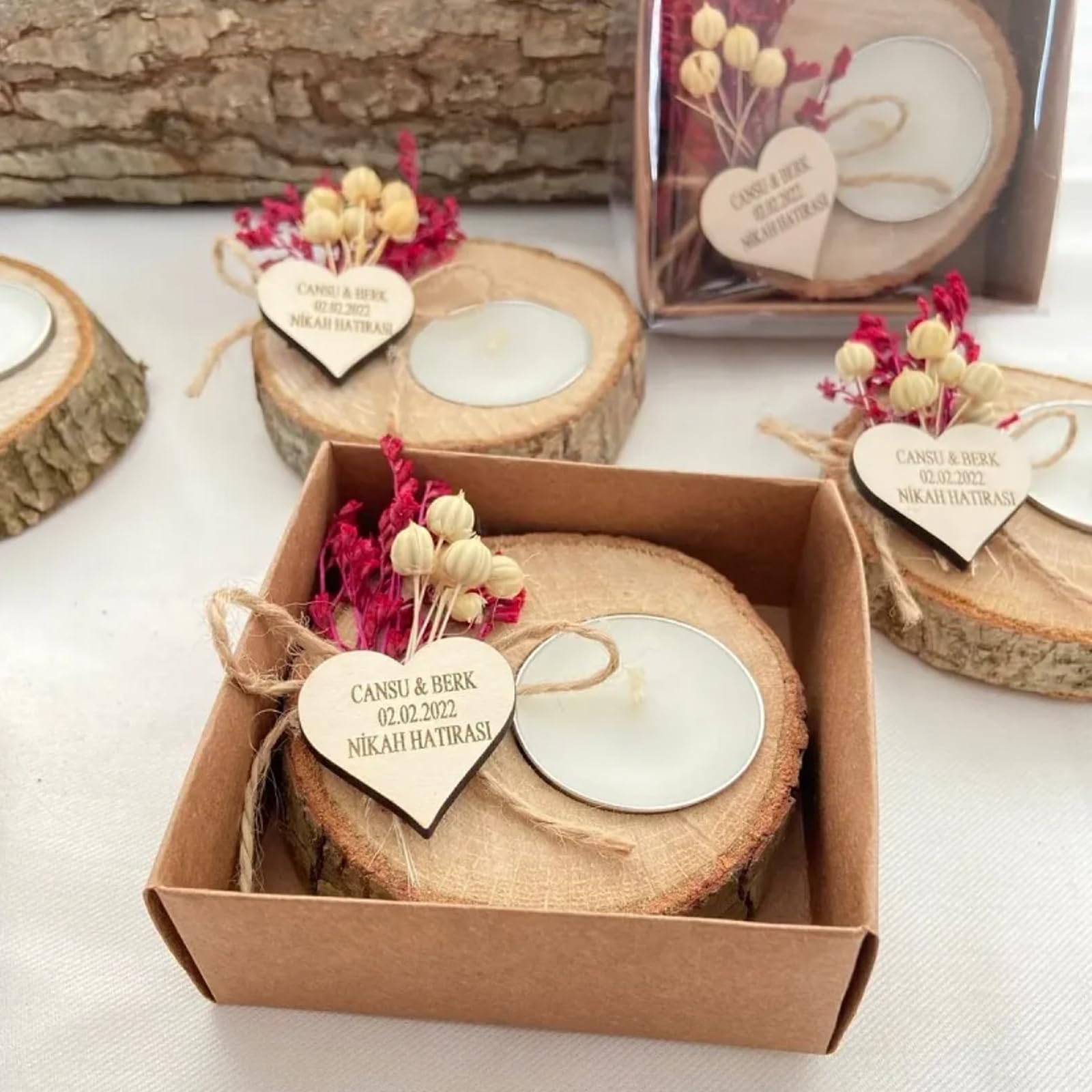 Bougie Personnalisée Mariage,Cadeau D'invités,Bois Supports Pour Bougies Chauffe-plat,Pour Mariage,Fiançailles, Future Mariée,Baptême, Baby Shower, Cadeau Fait à La Main (20pcs)