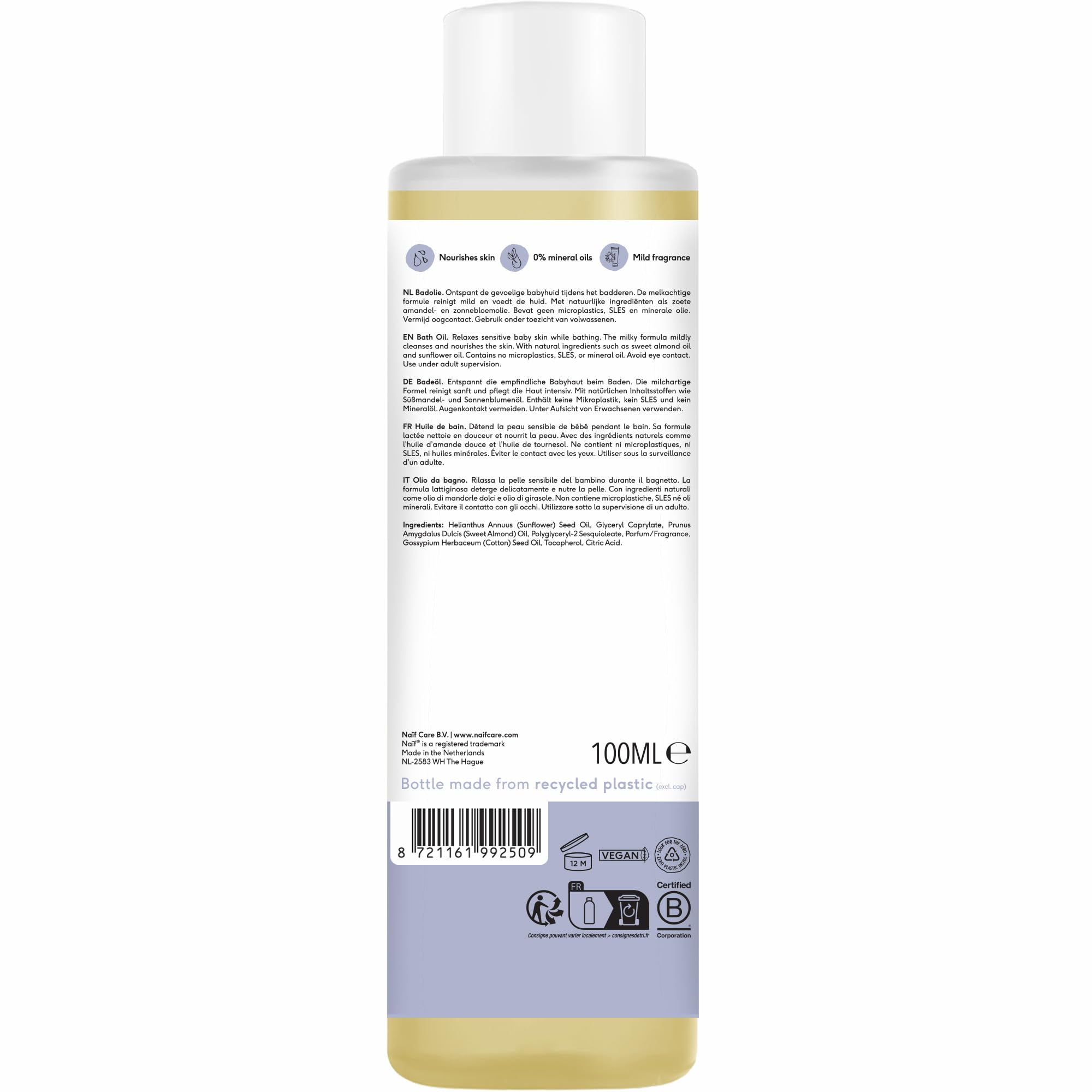 Naïf Mildes Badeöl - 100 ml - für Baby und Kind - Natürliche Inhaltsstoffe - 100% Vegan (Packung mit 2)