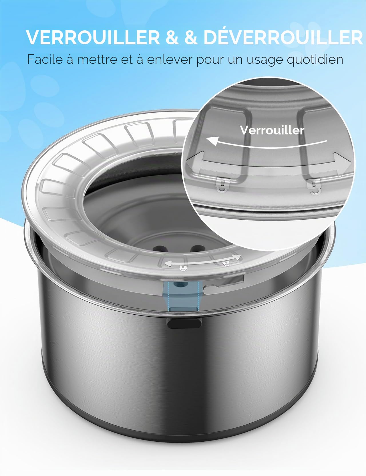 Heouvo Gamelle d'eau pour chien de 3,8 l - Grande gamelle anti-fuite en acier inoxydable - Couvercle pour protéger contre les creuser et fond en caoutchouc antidérapant - Gamelle d'eau pour boire