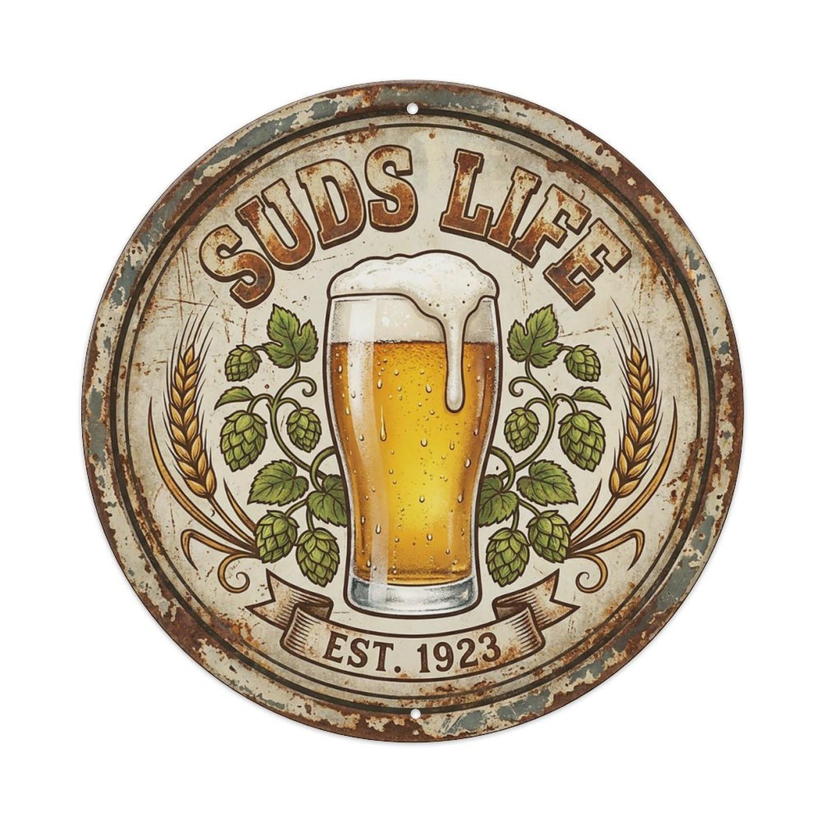 Vintage Beer Brewery Suds Life Retro Bar for Pub Vintage Metal Tin Sign Plaque Wall Decor for Cafe, Club Bar, Office, Garden Metal Poster 8x8Inch
