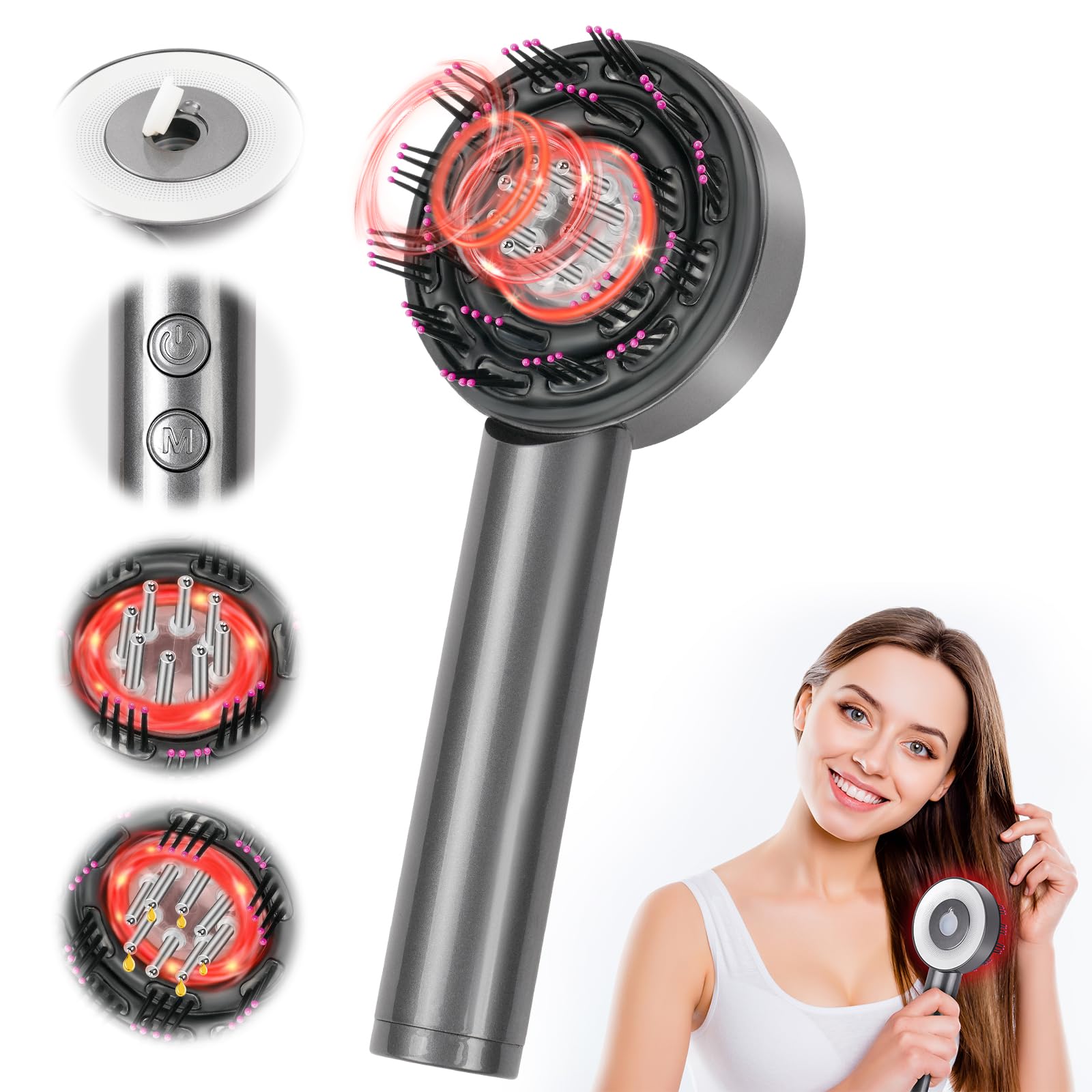 Hair Brushes with Electric Massage Comb, 3 in 1 Head Massager with Red Light, Scalp Comb for Hair Growth, Hair Oil Applicator
