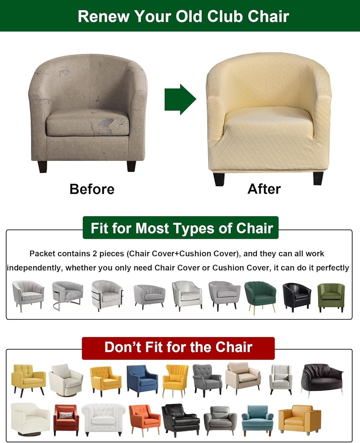 CRFATOP Soft Club Chair Slipcover Stretch Barrel Chair Covers Jacquard Tub Chair Slipcovers Round Couch Covers Spandex Armchair Sofa Cover Removable Furniture Protector for Living Room,C16