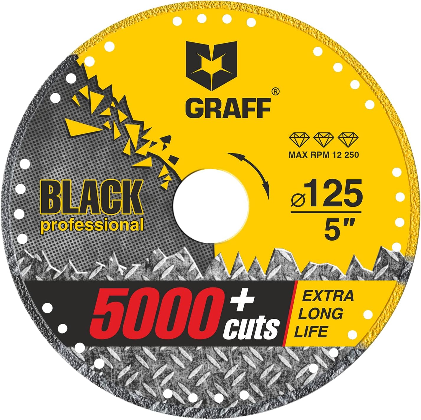 GRAFF Black Cut Off Wheels 5 Inch - Diamond Metal Cutting Disc for Angle Grinder 5 Inch - 60x Longer Wheel Life