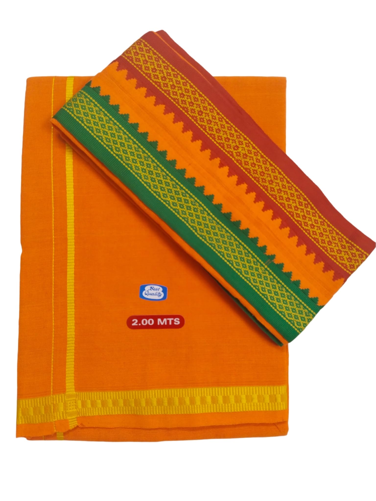 sri raajam textiles Traditional Mens Pure Cotton Orange Dhoti and Towel Set, 2 Metres Dhoti and 1.50 Metres Towel Size (Pack of 2 Pieces), Swamy Ayyappa Devotional Set-picture-25