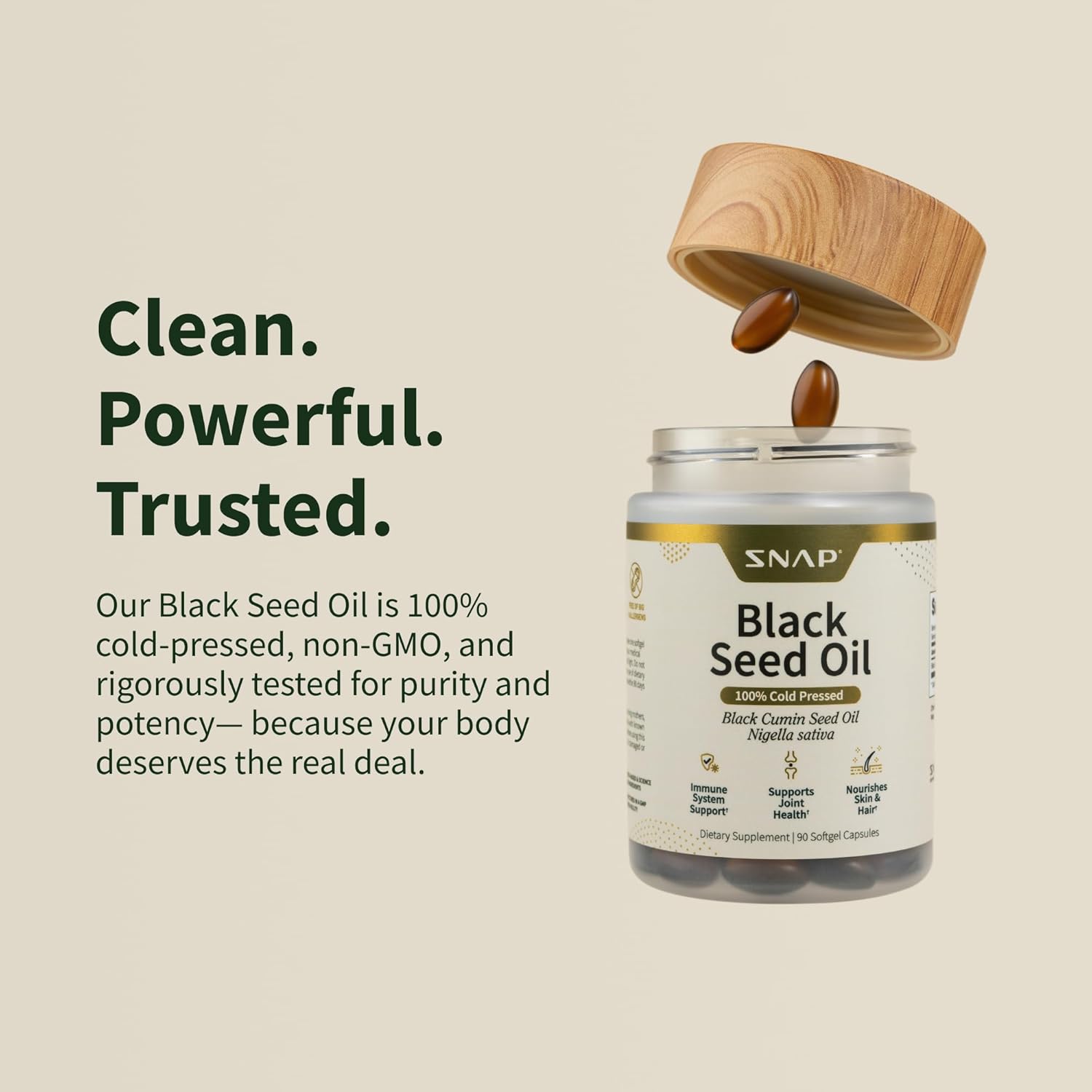Snap Supplements Black Seed Oil Capsules – 100% Cold Pressed Organic Nigella Sativa – Supports Immune Health, Detox, Skin, Hair, Joints & Overall Wellness – 90 Softgels