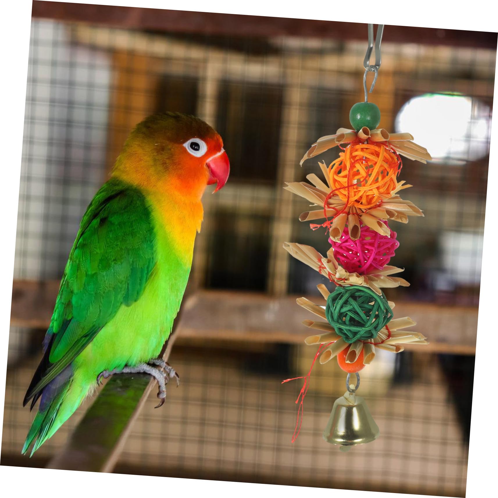 Jouet à Mordre pour Perroquet 2pcs en Rotin Suspendu de Boule, Jouets pour Oiseaux Petits et Moyens, pour Cockatiel et Perruche Couleur Aléatoire