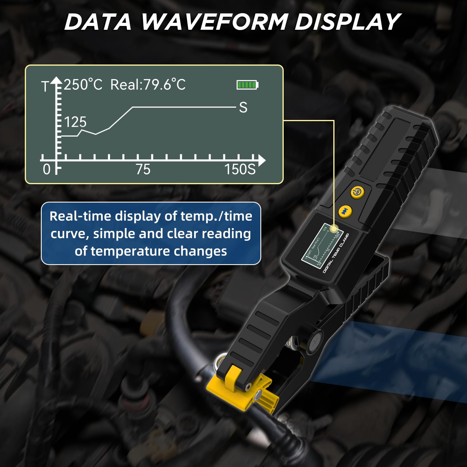 KAISAL HVAC - Termometro a morsetto per tubi ad alta precisione, misuratore di temperatura in tempo reale, visualizzazione della forma d'onda dei dati, monitor a morsetto per sistemi di riscaldamento