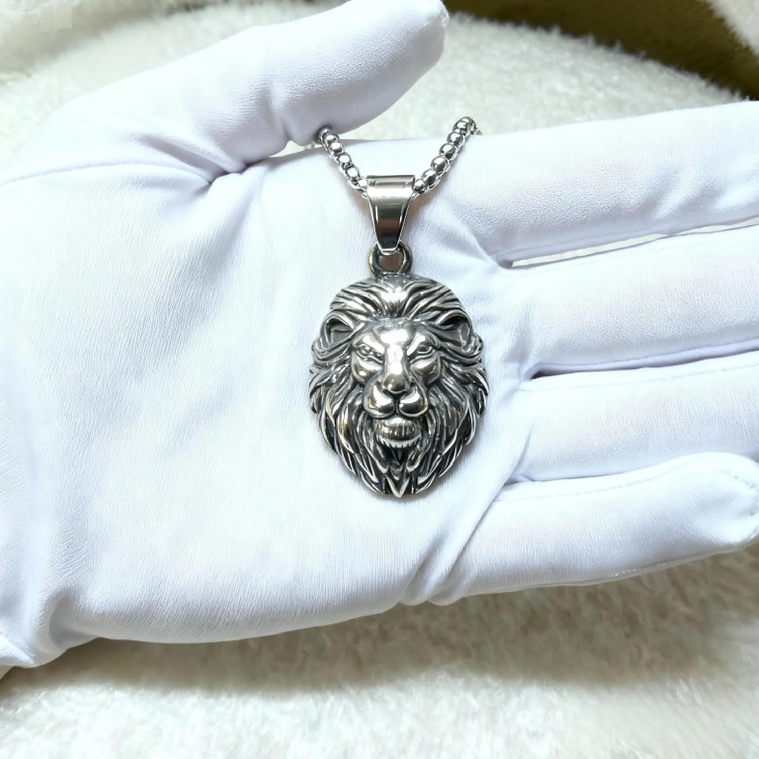 Lion Necklace for Men, Stainless Steel Leo Pendant for Mens - Image 2