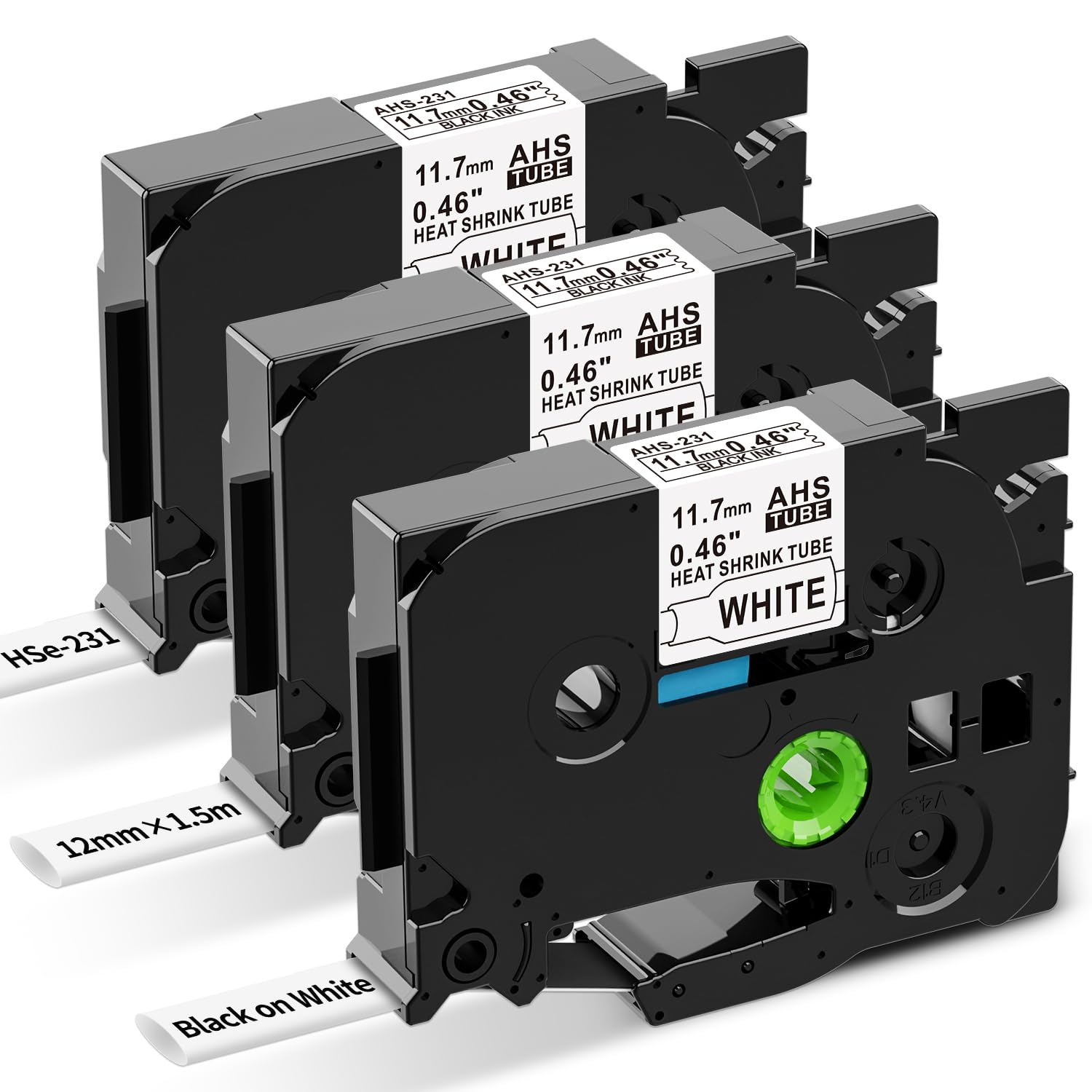 3X Compatible with HSe-231 Brother 11.7mm Heat Shrink Tube Label Tape