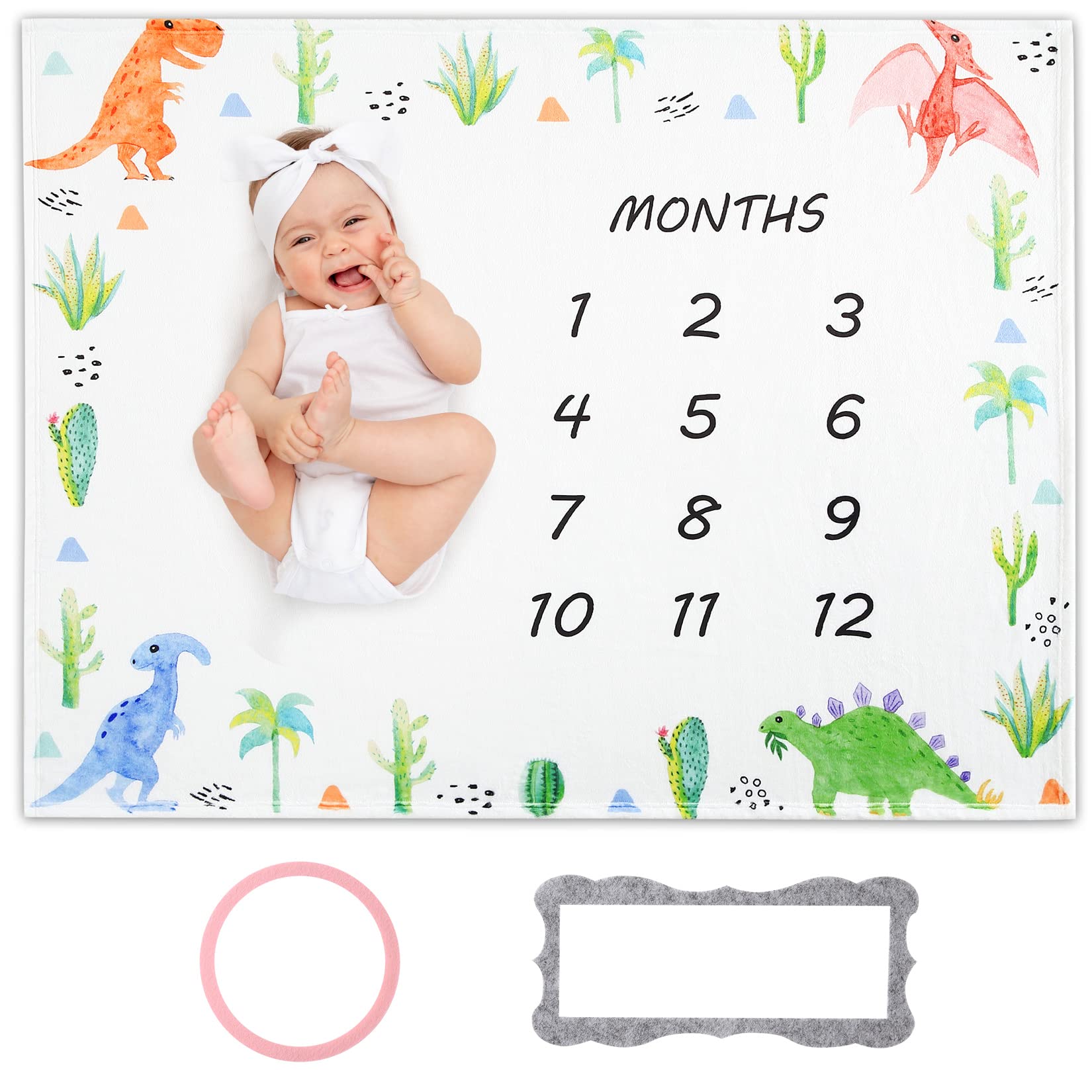 CAROMIO Milestone Manta Regalos Personalizados Bebé Manta Mensual Bebé Manta de Franela para Recién Nacido Manta con Estampado de Dinosaurio 130 cm x 102 cm