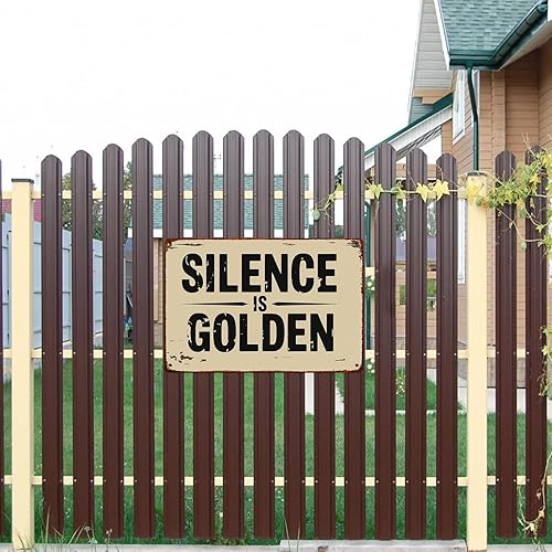 Miniatura 7 de Póster con texto en inglés "Silence Is Golden Beige Back" para decoración de pared, retro, para garaje, hombre, cueva, baño, dormitorio, granja,