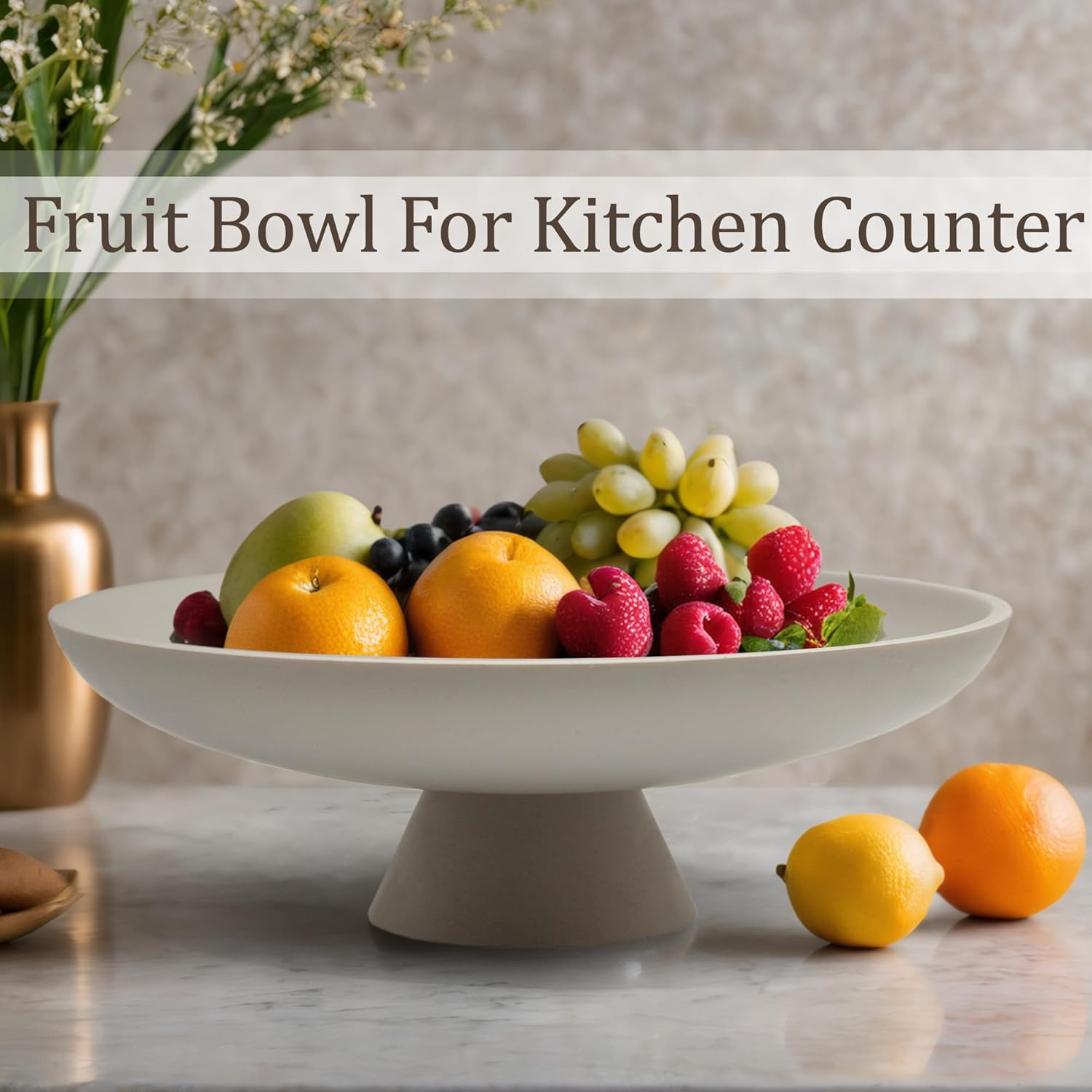 Large Decorative Bowl, Modern Resin Pedestal Bowl for Home Decor, Stylish Fruit Bowl for Kitchen Counter, Chic Key Holder for Entry Table, Grey - Image 2