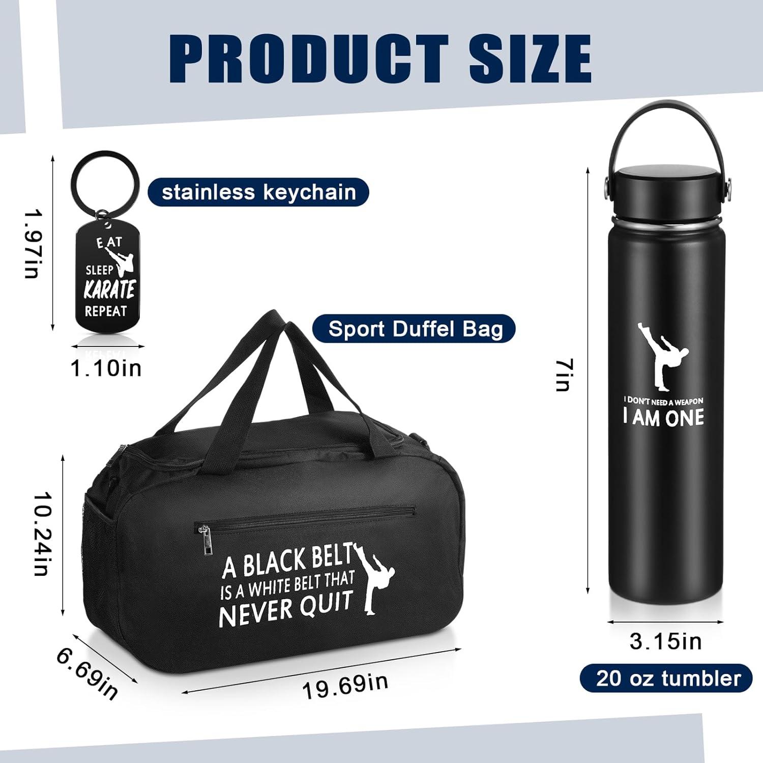Layhit 3 Pcs Karate Gifts for Boys Taekwondo Karate Bag Martial Arts Duffel Bag 24 oz Stainless Steel Water Bottle Keychain for Kids Adults Taekwondo Lover Gifts