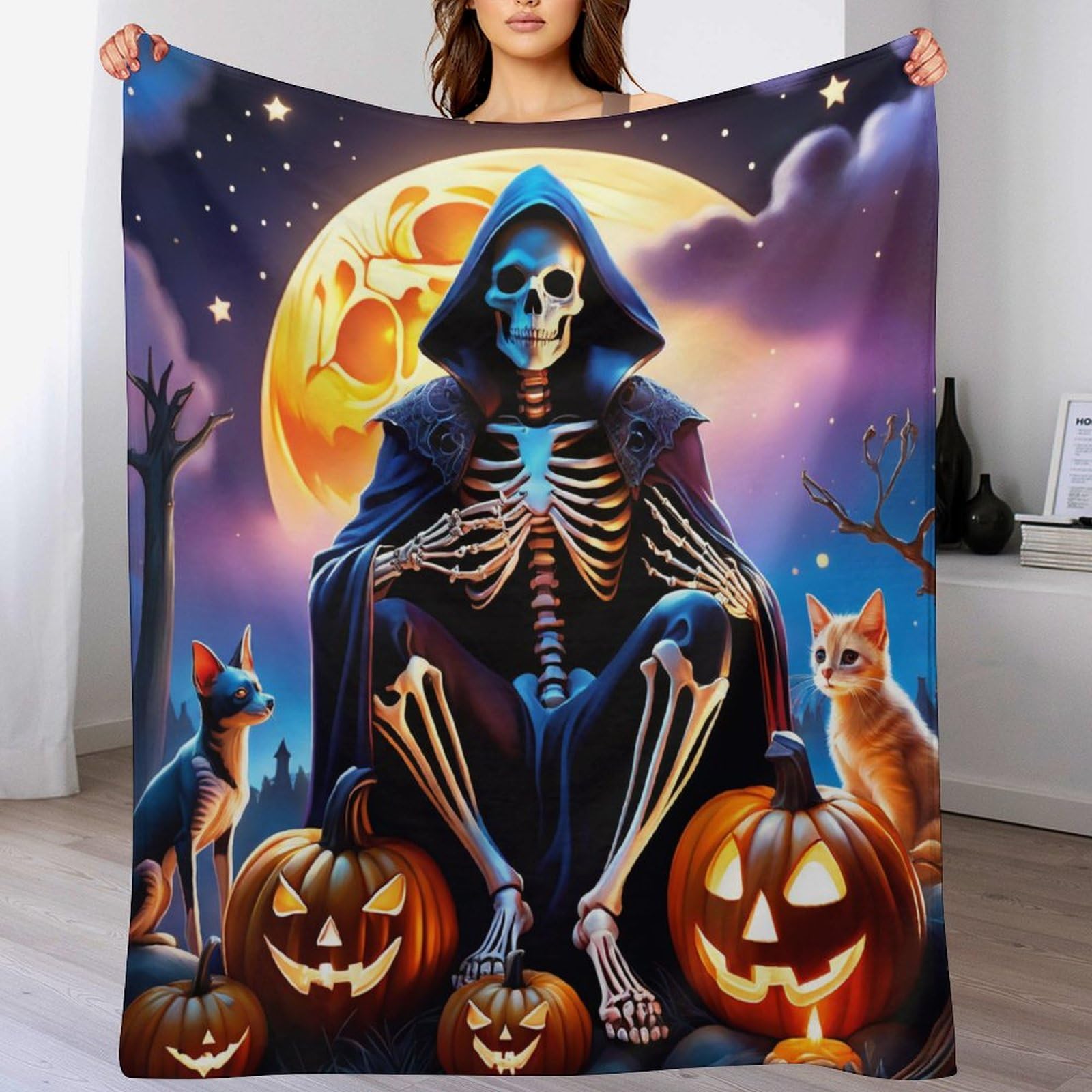 Plaid couverture polaire Halloween en flannel premium drapé chic 180×200cm