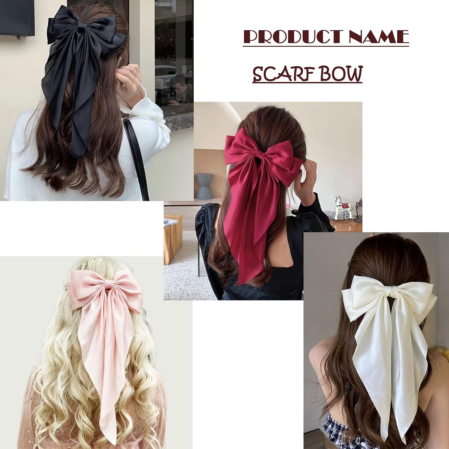 Silky Satin Oversized Long-tail Bow Clip, Large Black Hair Bow for Women Girl, Hair Accessories with Long Tail, 1Pcs