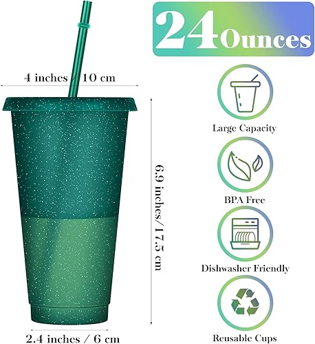 Miniatura 3 de Ruisita Paquete de 16 vasos de plástico con tapas y popotes de 16 onzas reutilizables de plástico con purpurina taza de café helado taza de agua