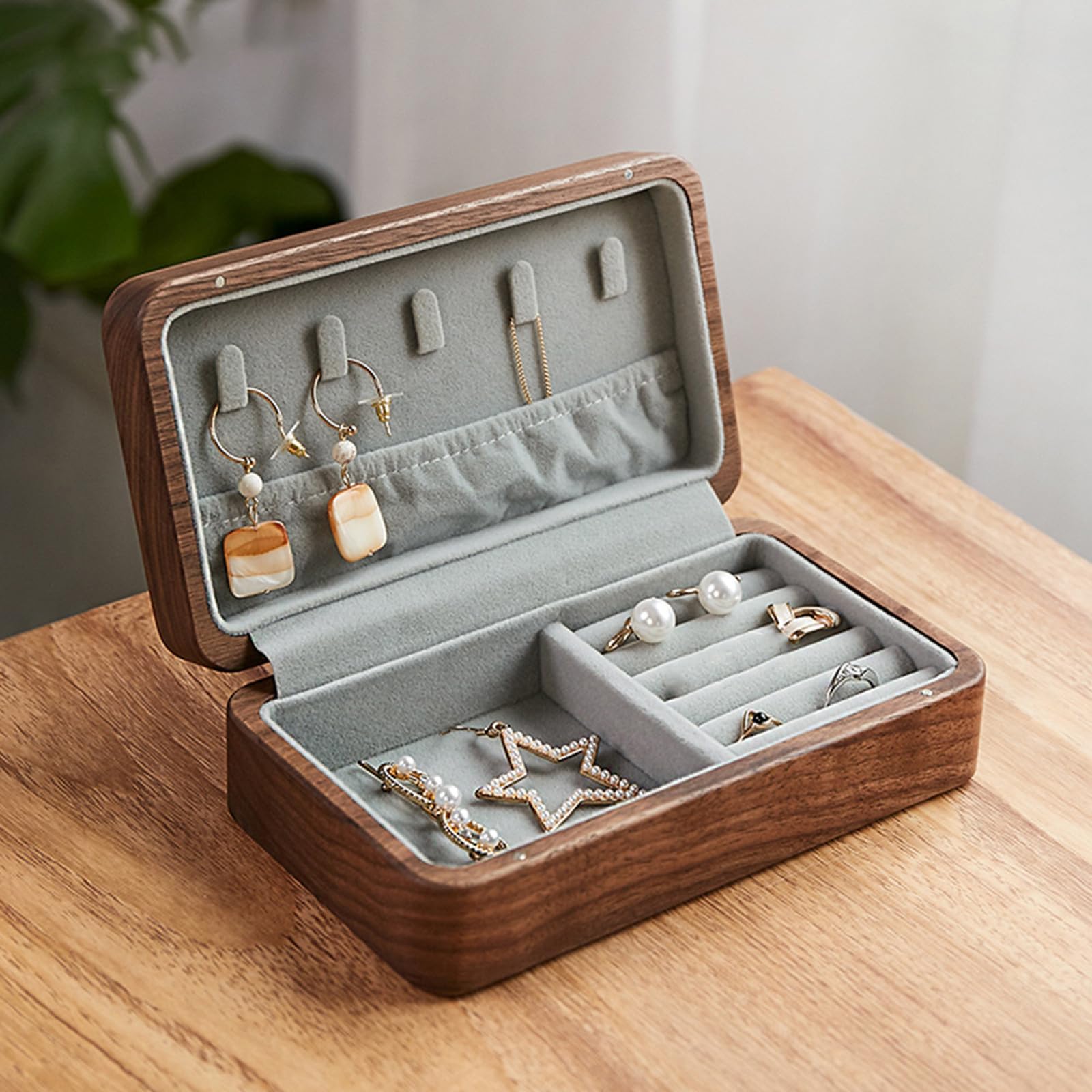 EXCEART Boîte à Bijoux Portable Coffret Rétro, en Noyer Noir de Voyage