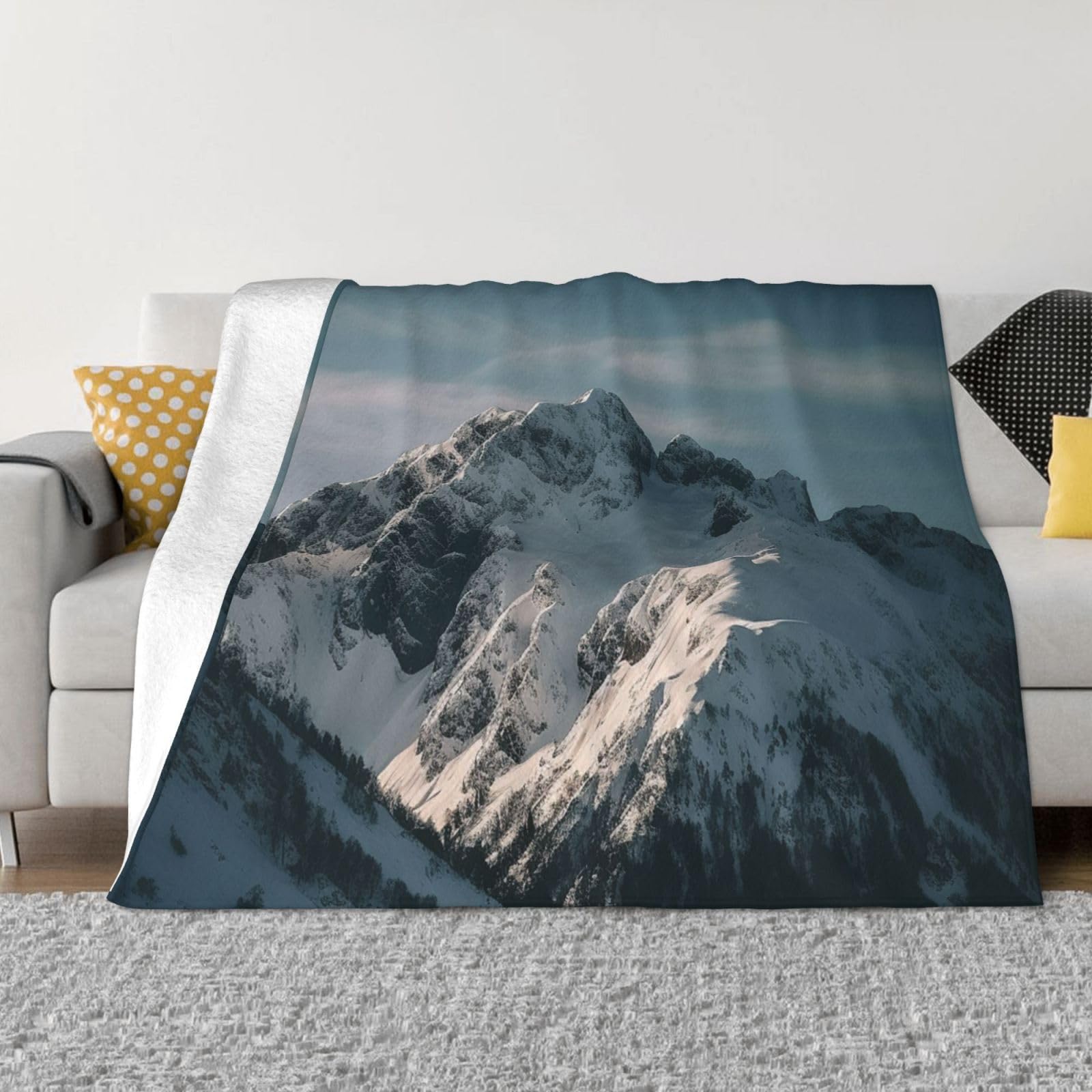 Couverture montagne enneigée plaid micro polaire pour lit et canapé
