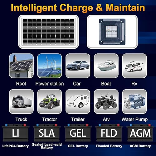 Miniatura 28 de SOLPERK - Kit de panel solar de 20 W 12 V, cargador de batería solar + controlador impermeable de actualización + soporte de montaje ajustable