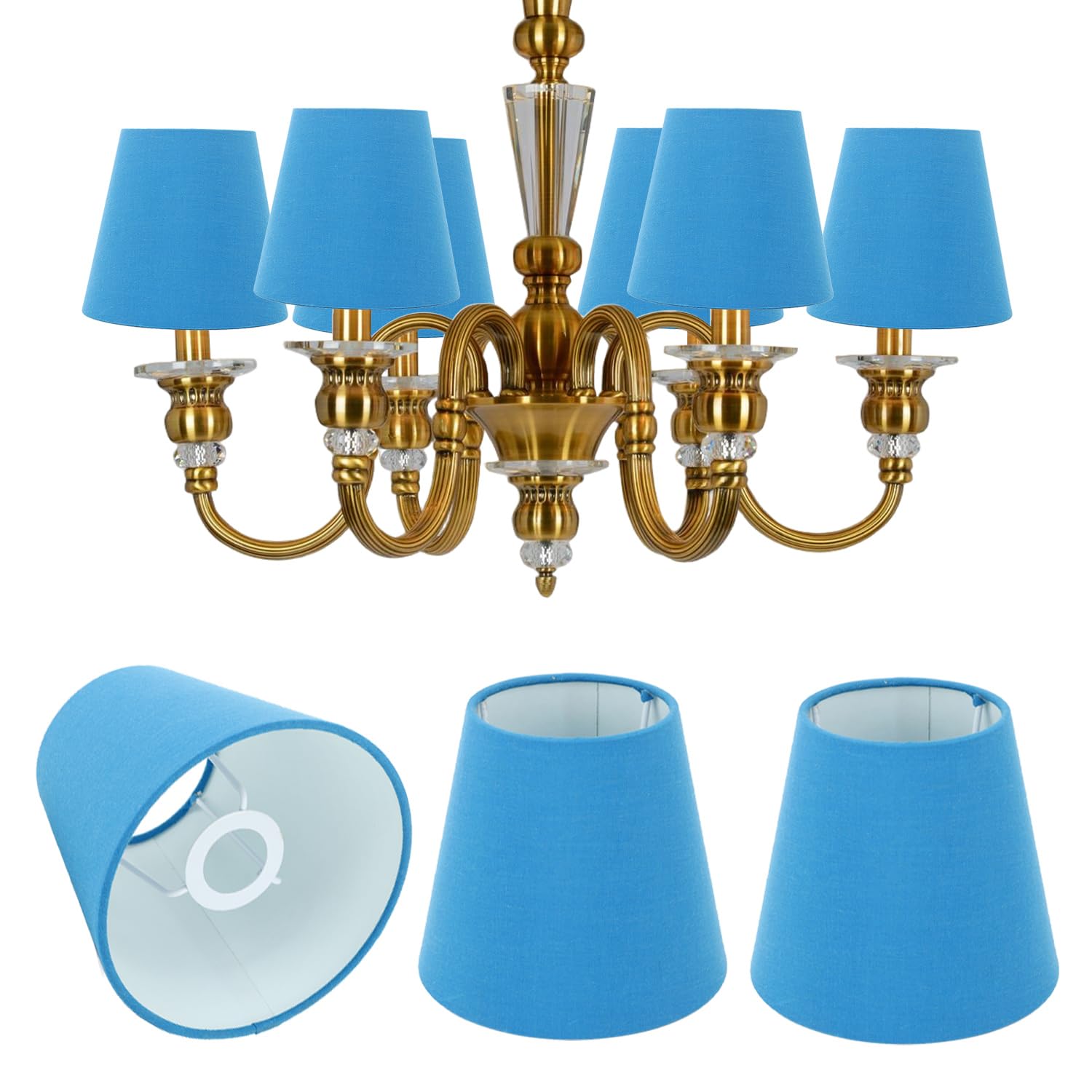 Cloth Fabric Lampshade, 3Pcs E14 Intervention Type Candle Chandeliers Lamp Cover Lampshade Desk Lightingshade Pendant Lamp Shade for Bedroom Bedside (Blue) โ image 1