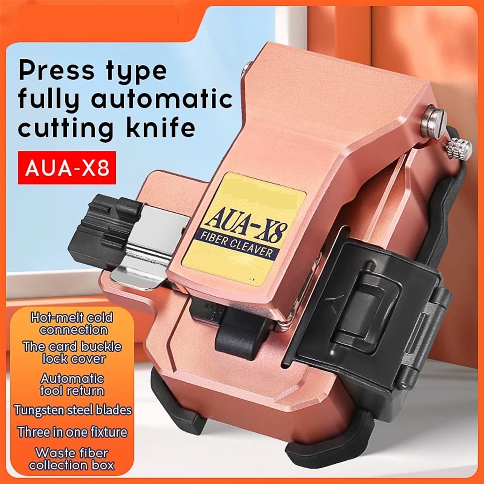 AUA-X8 Jednoetapowy przecinak do włókien optycznych Automatyczny światłowodowych 3 w 1 Narzędzia cięcia kabli FTTT Narzędzie do instalacji sieci(AUA-X8 Rose gold)
