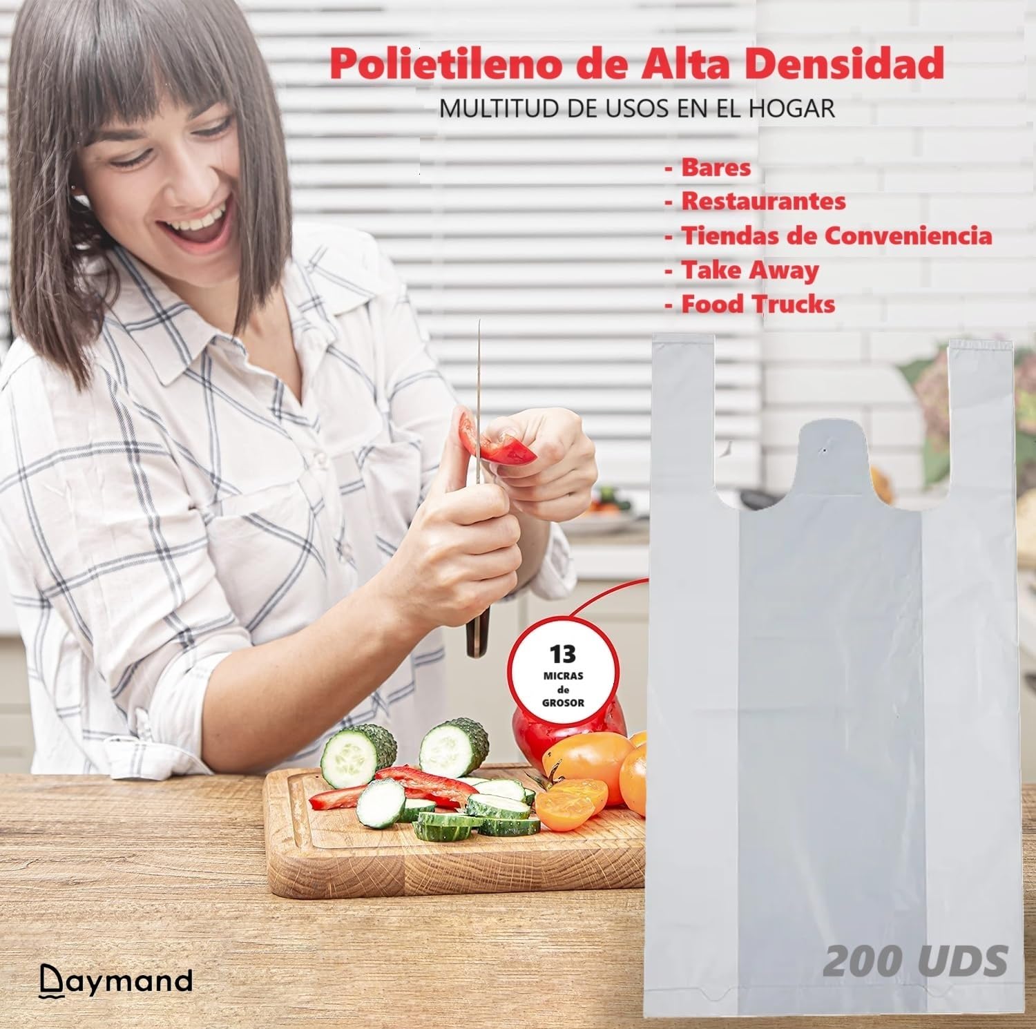 Bolsas Plastico con Asas 200 Unidades 30x40 cm Tipo Camiseta
