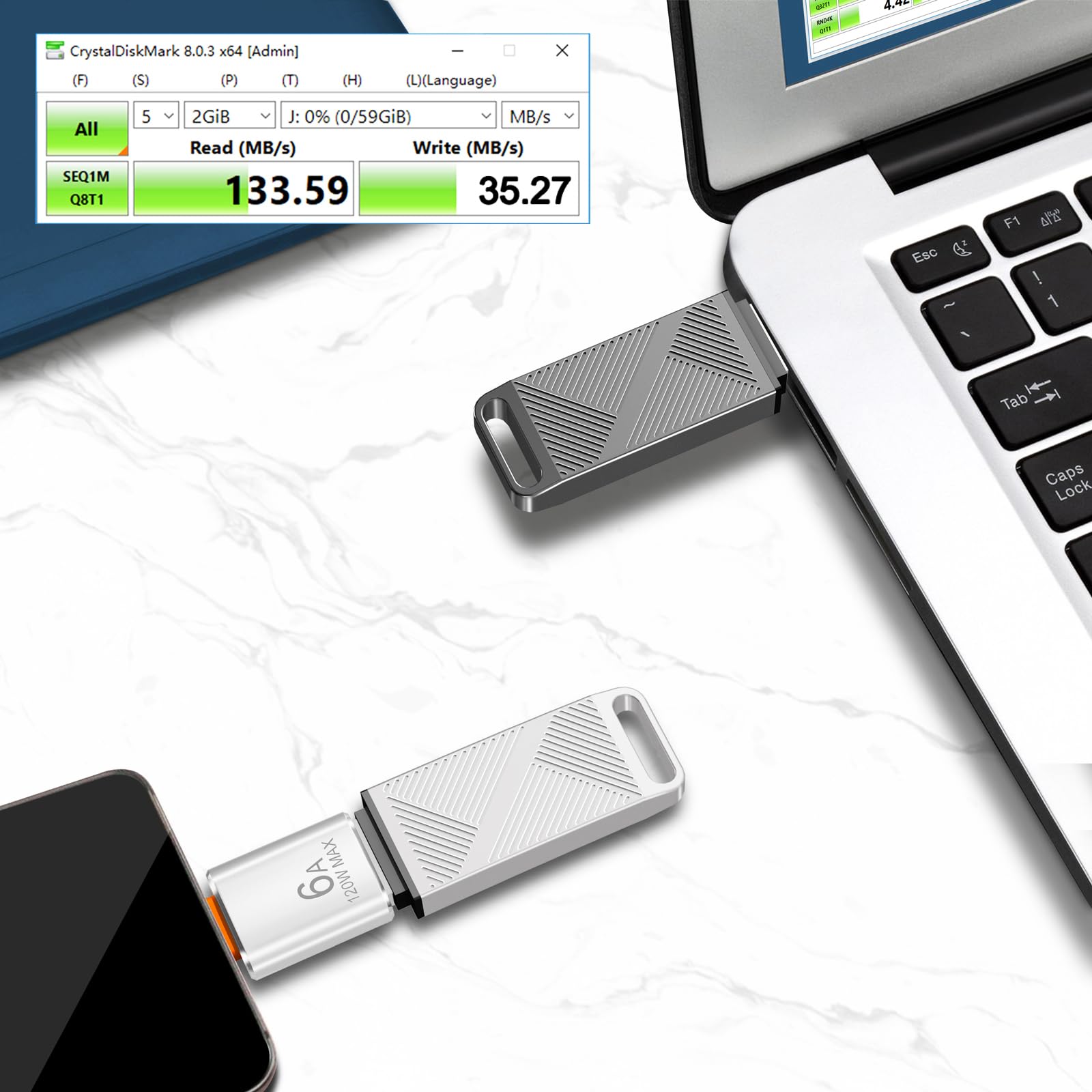 EASTBULL 64GB exFAT32 USB 3.0 Flash Drive with a USB C Adapter and Keychain, Fast-Speed Thumb Drive Metal Pen Drive 64 G Memory Stick for Storage and Backup (Grey, with USB C 3.0 Adapter, Keychain)