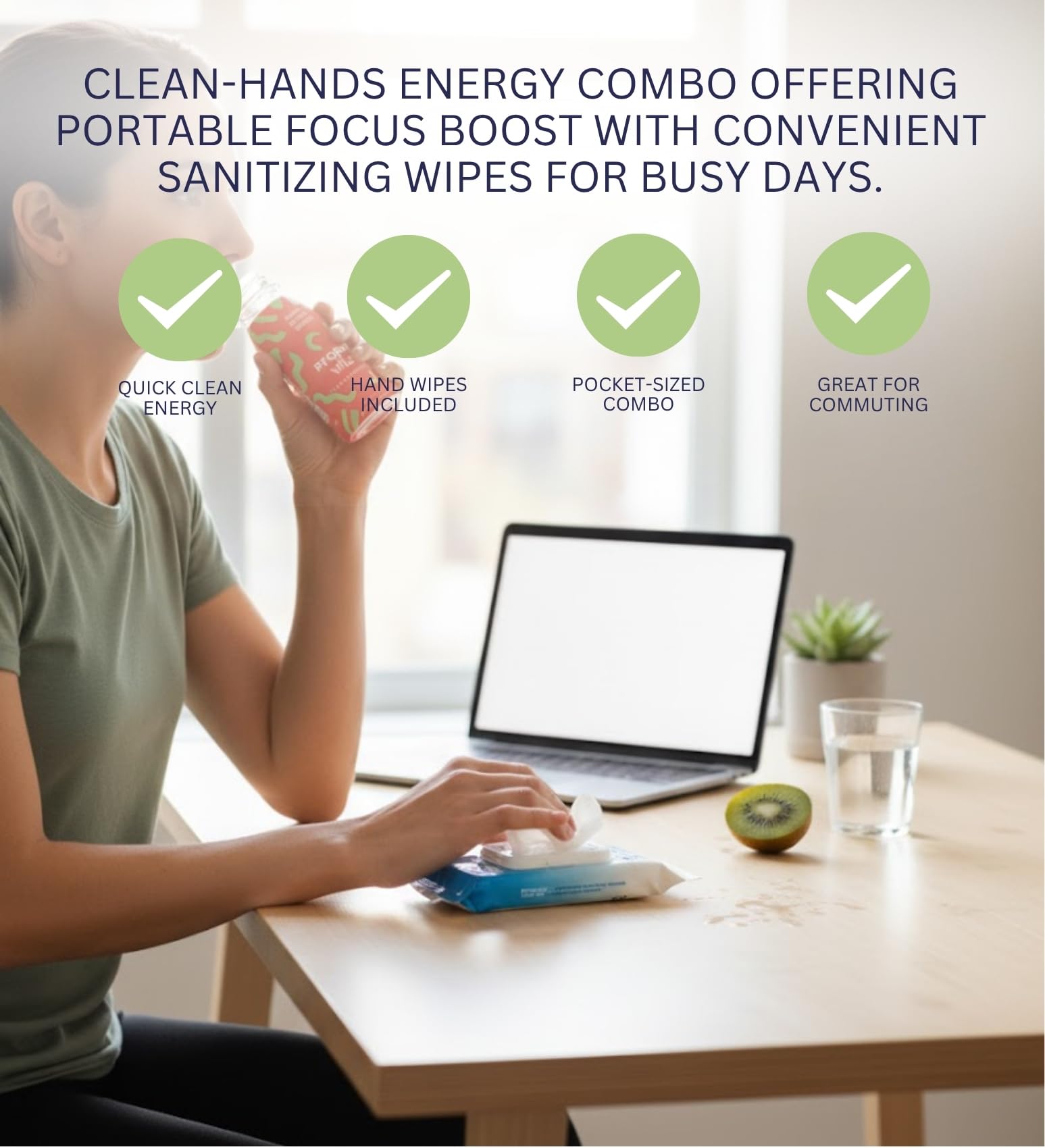 3x Proper Wild Shot Energy Strawberry Kiwi 2.5 FO Bundle with Hand Sanitizing Wipes – Clean Energy Shots with GreenTea Caffeine & L-Theanine for Focus and Endurance — Gift Set (4 Items)