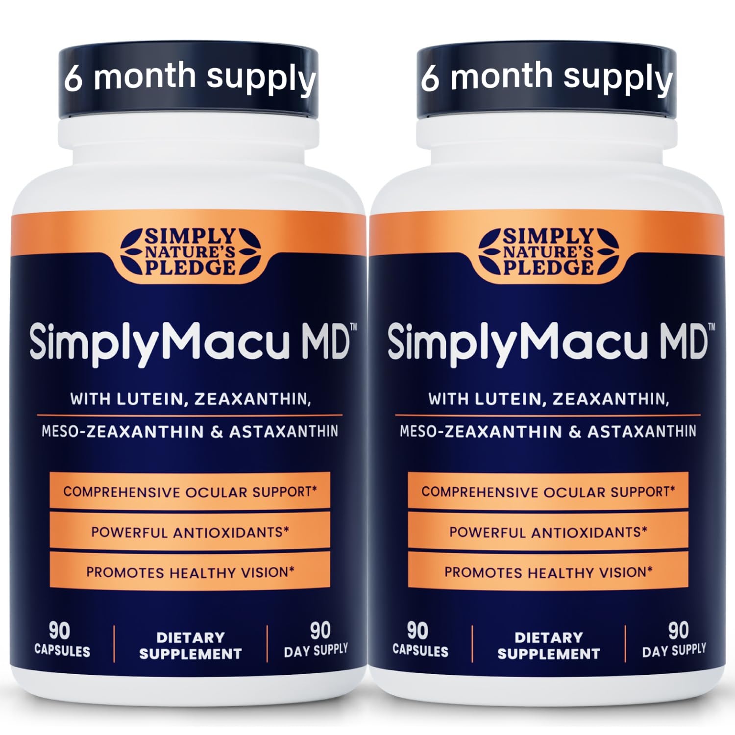 Simply Nature's Pledge Macu MD Eye Vitamins for Vision, 6-Month Supply 90 Count (Pack of 2)