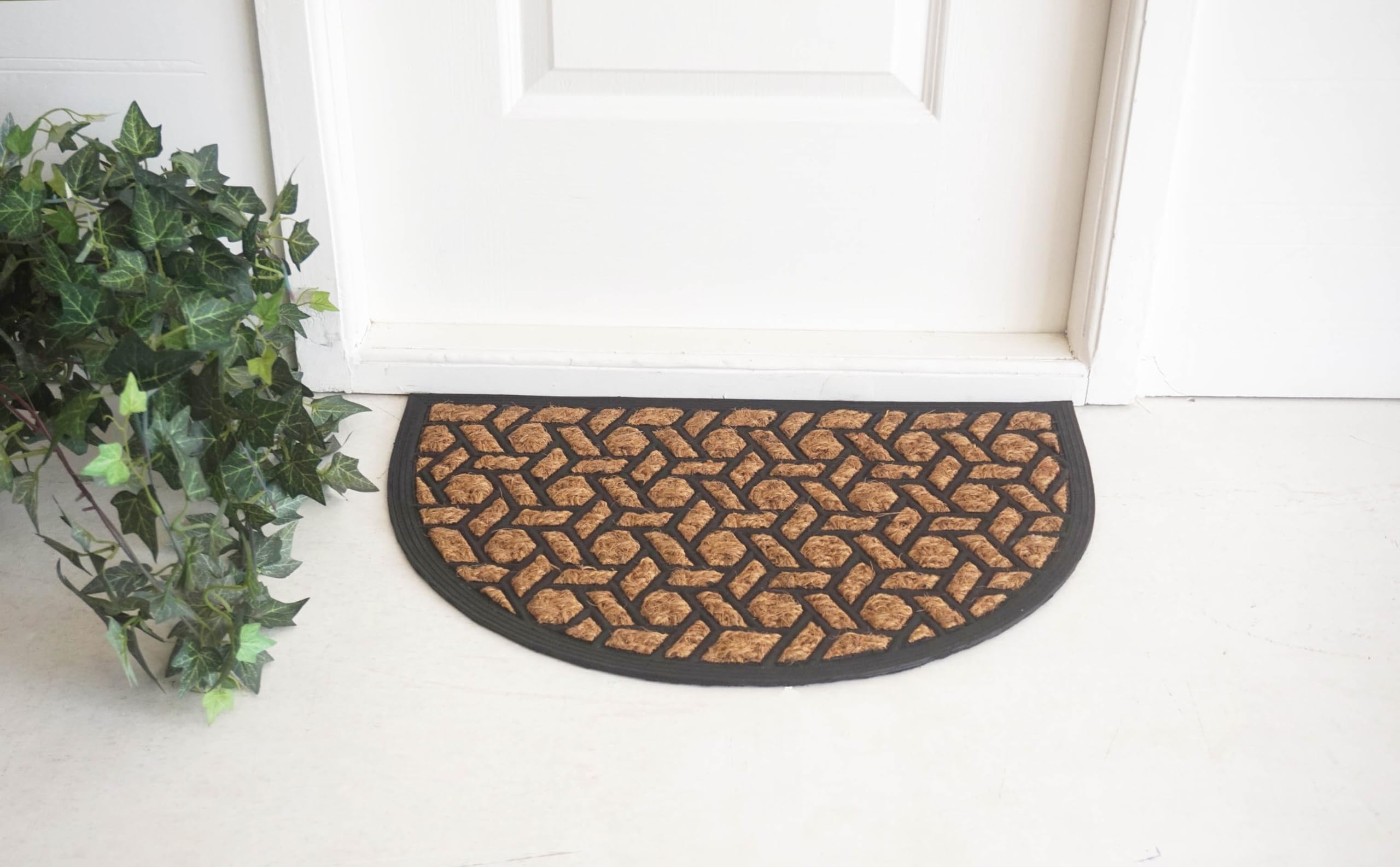Orchid Moulded Panama Natural Doormat 40x60 cm, Half Round Door Mat Outdoor, Heavy Duty Front Door Mat, Anti Slip Entrance Mat Outside, Dirt Trapper Rubber Backed Doormat (RB-6781)