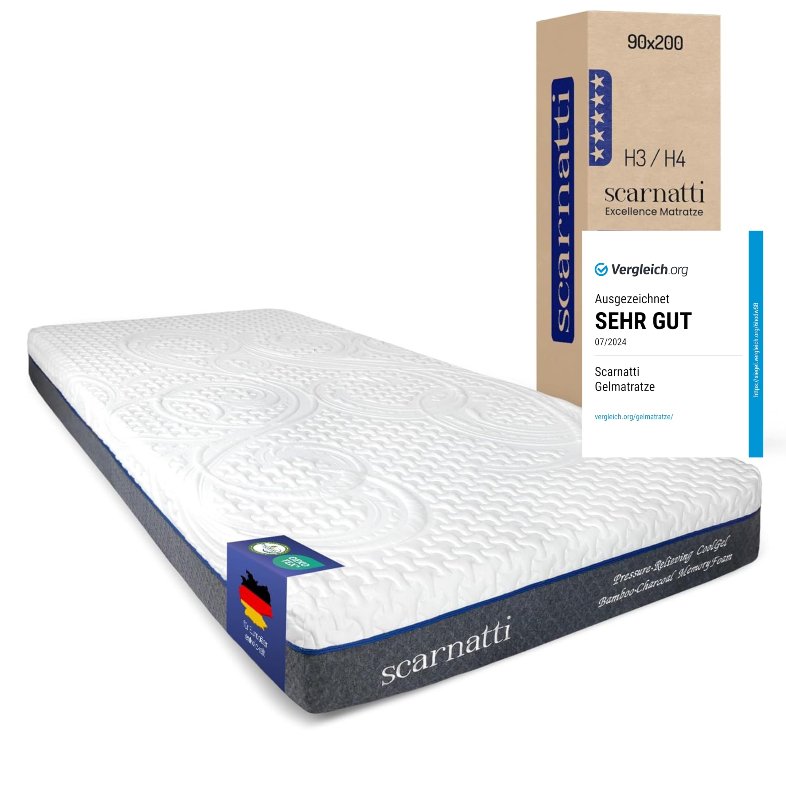 Scarnatti Cool Gel Memory Schaum Matratze - 7-Zonen Viskoelastisch & Kaltschaummatratze, mit grünem Tee & Bambuskohle angereicherter-All Japanische Futon Matratze
